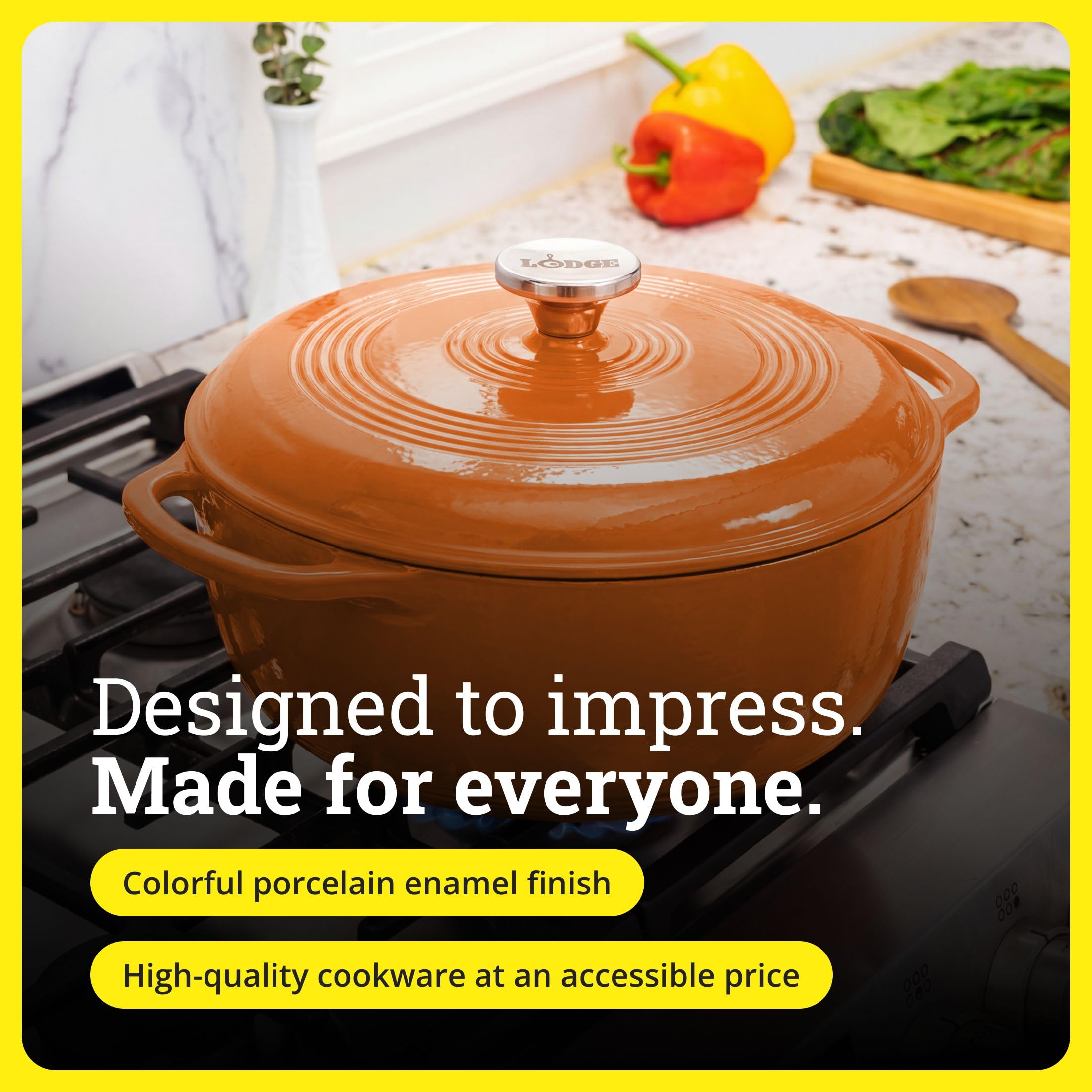 Lodge Essential Enamel Cast Iron Dutch Oven 6 Quarts - Perfect for Bread Baking Braising Marinating & Slow Cooking Features Moisture-Sealing Lid & Dual Handles Kitchen Essentials Apricot product thumbnail 7