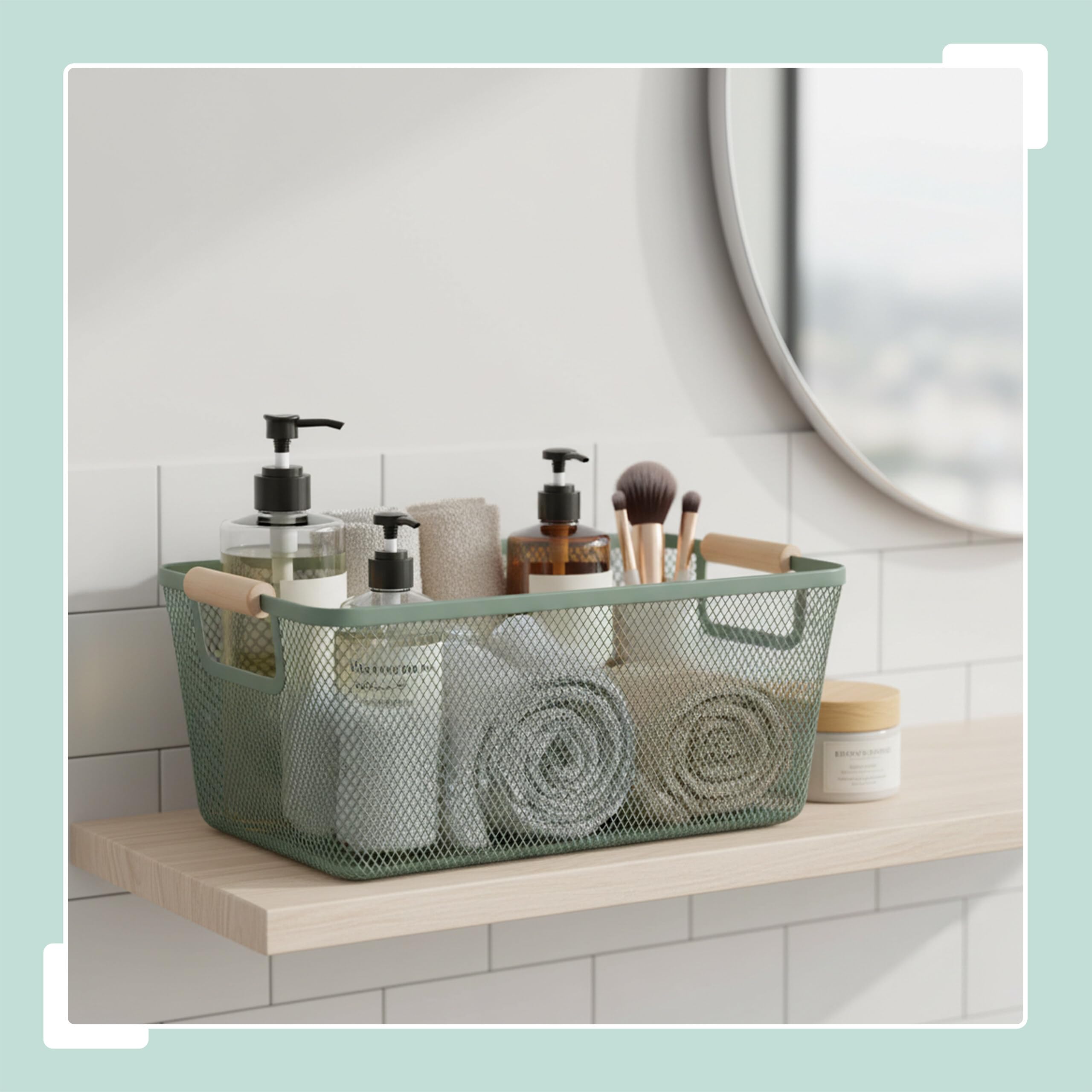 Relaxdays Panier de Rangement en métal, poignées en Bois, rectangulaire, 16,5x37x22,5 cm, déco