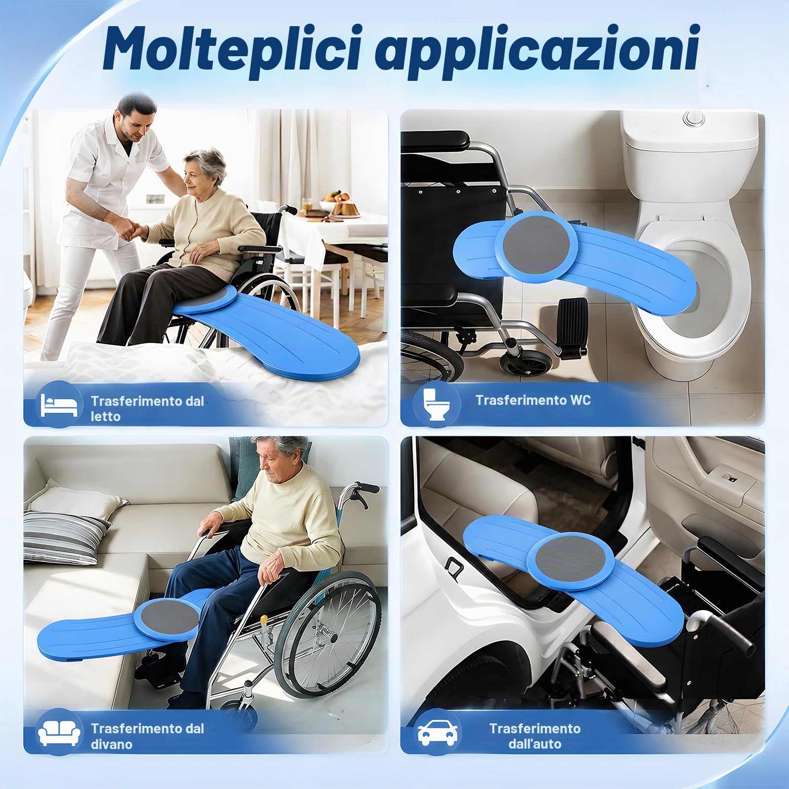 Tavola Trasferimento, Tavola Scorrevole 90cm Utenti su Sedia Rotelle Trasferimenti Letto Vasca Bagno e Auto Dotata Girevole a 360° Portata Massima 170kg Per Anziani Utilizzo Auto Sedia a Rotelle e WC