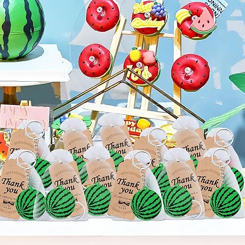 Miniatura 5 de El paquete de 60 llaveros de fiesta de sandía incluye 20 llaveros, 20 etiquetas de agradecimiento y 20 bolsas de regalos para baby shower, regalo de