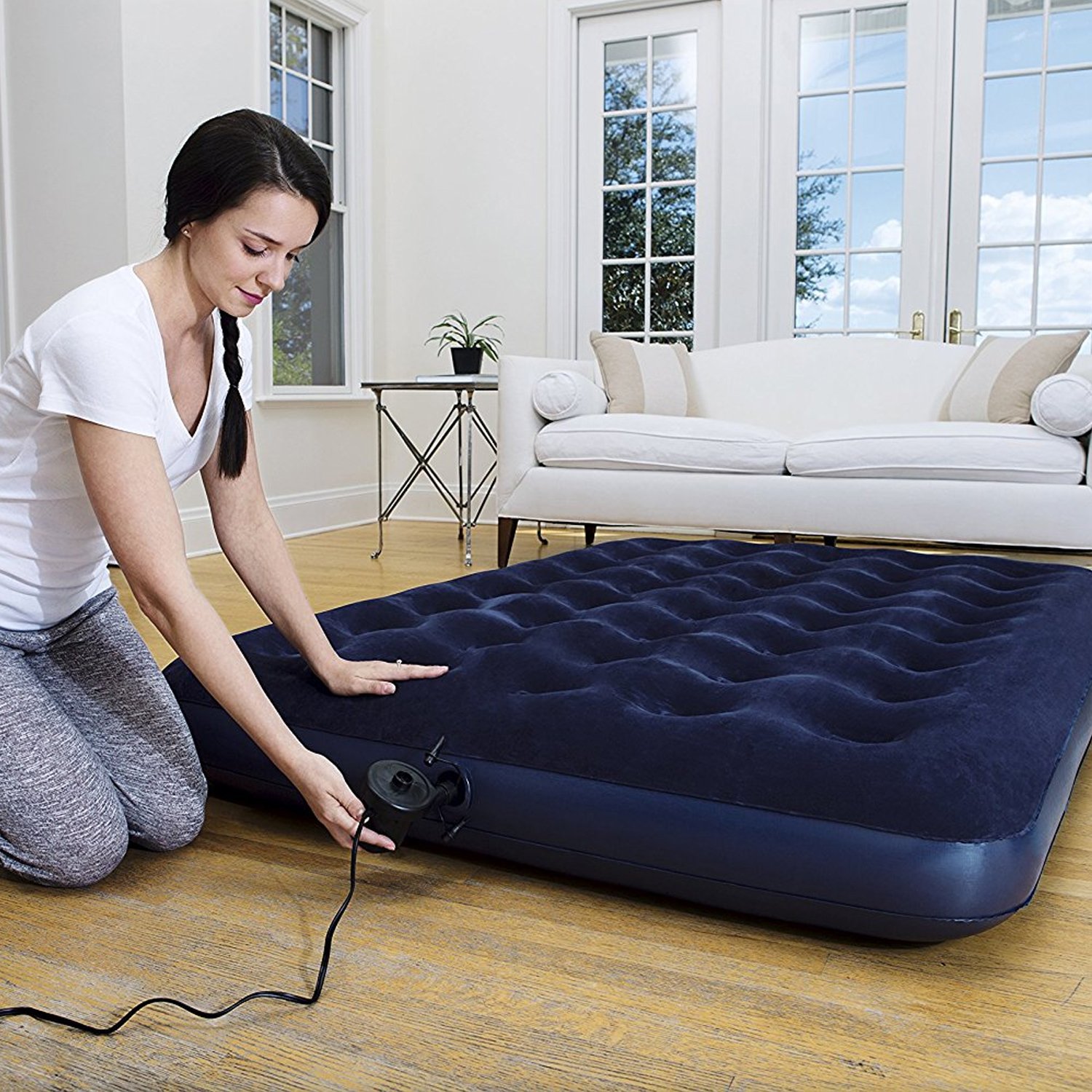 Denny International® Double Inflatable Flocked Air Bed Camping Mattress