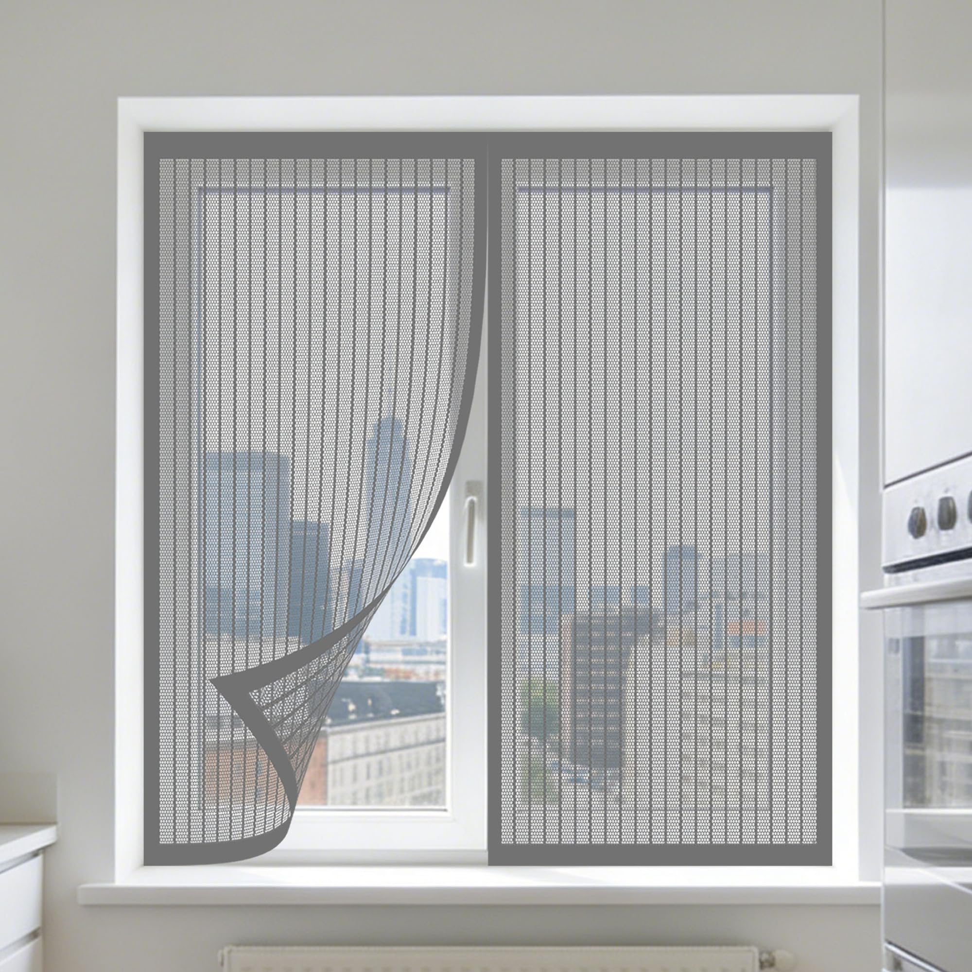 Fly Screens Windows 145 x 130 cm with Selfadhesive Window Nets to Keep Bugs Out Without Drilling Or Screwing with Self Adhesive Tape for Windows Doors and Patio Screens, Grey