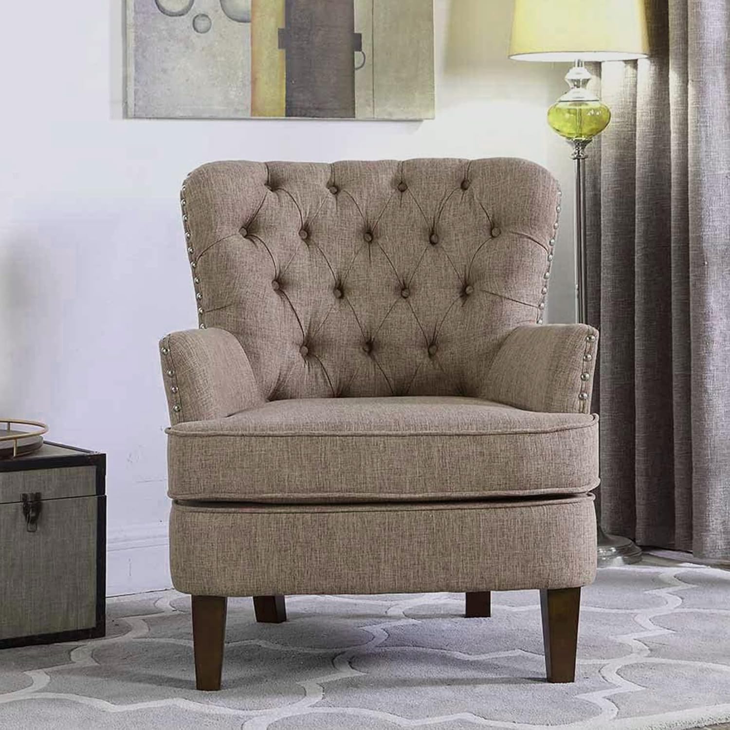 Amazoncom Bentley Button Tufted Accent Chair With Nail Head Trim