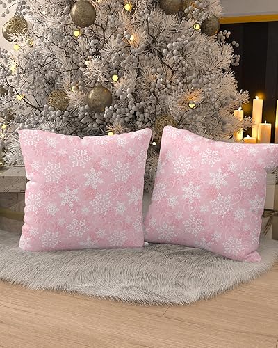 Miniatura 3 de QueenKer Juego de 2 fundas de almohada navideñas de 24 x 24 pulgadas, diseño de copos de nieve de invierno, fundas decorativas para sofá y cama,