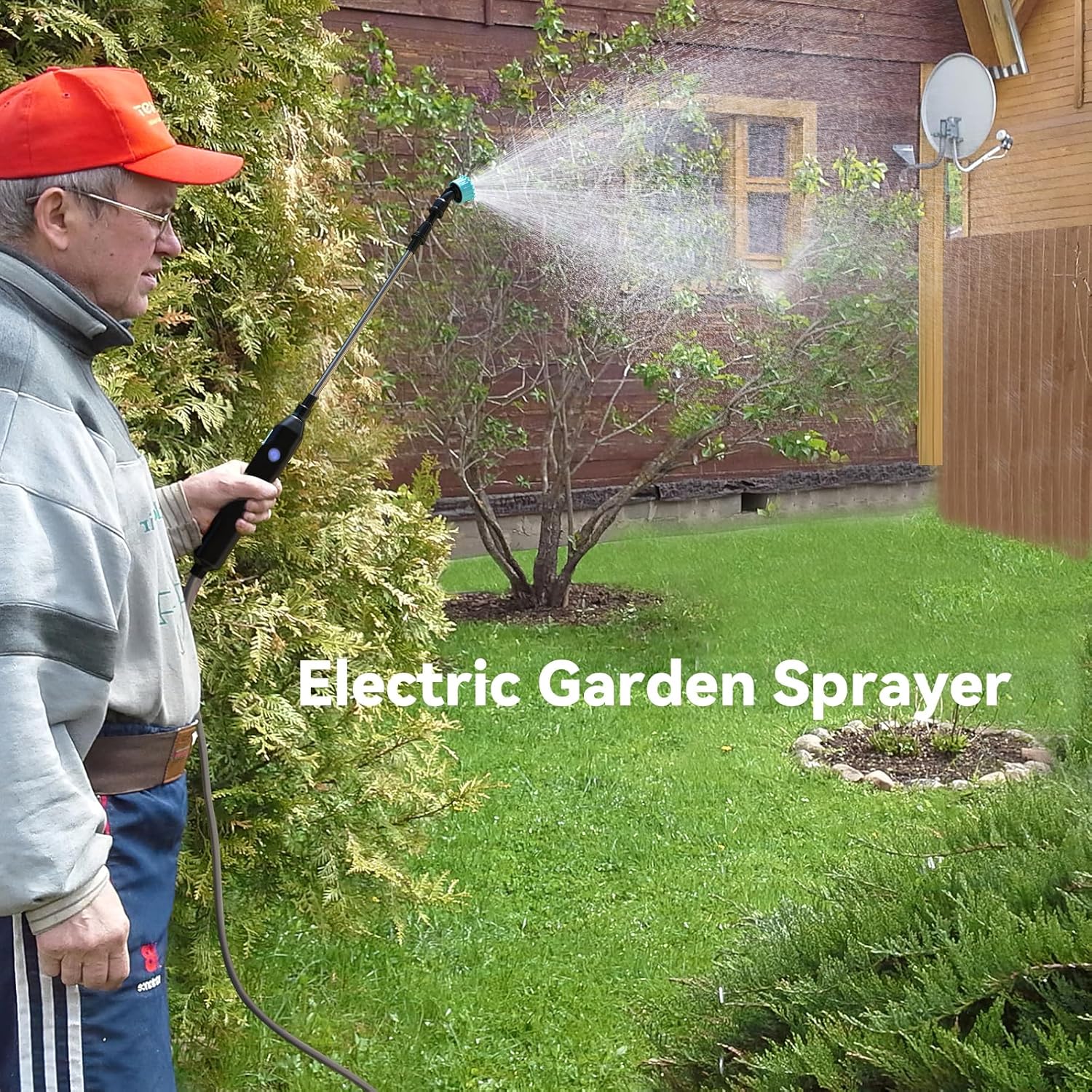 TOOVEM Electric Garden Sprayer, Portable Battery Powered Watering Wand, Rechargeable Plant Spray Mister with Telescopic Wand, 3 Adjustable Nozzles and 10ft Water Hose for Yard Lawn Weeds Plants - Image 2