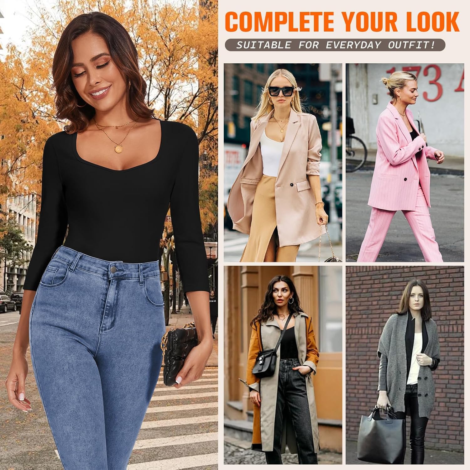 Thermal 3/4 Sleeve Shirts for Women Fleece Lined Top Thermal Sweetheart Neckline Top Undershirt Underwear Winter Cold Weather - Image 6