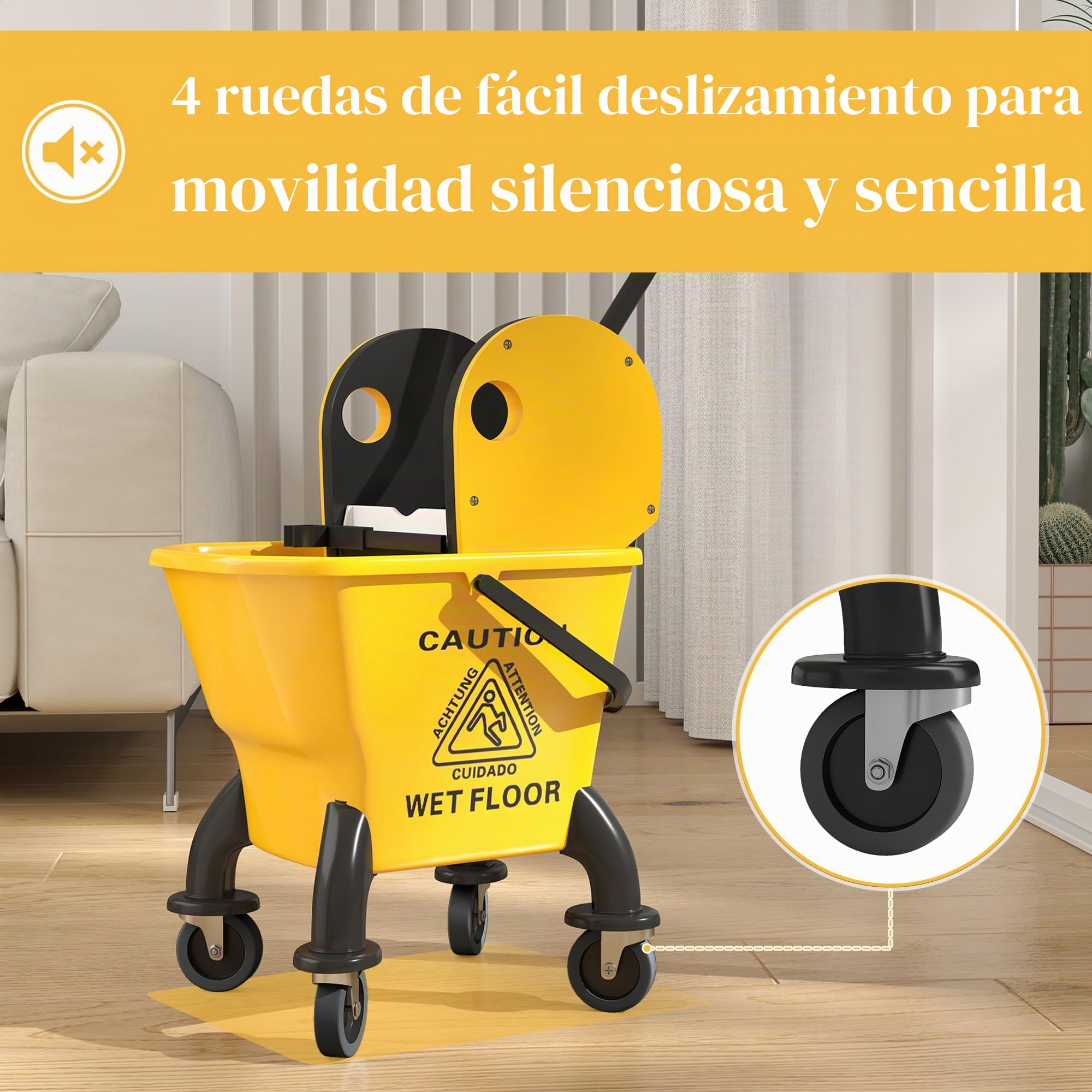 HOMCOM Carro de Limpieza de 26 l, Cubo con Prensa y fregona para Uso doméstico y Comercial