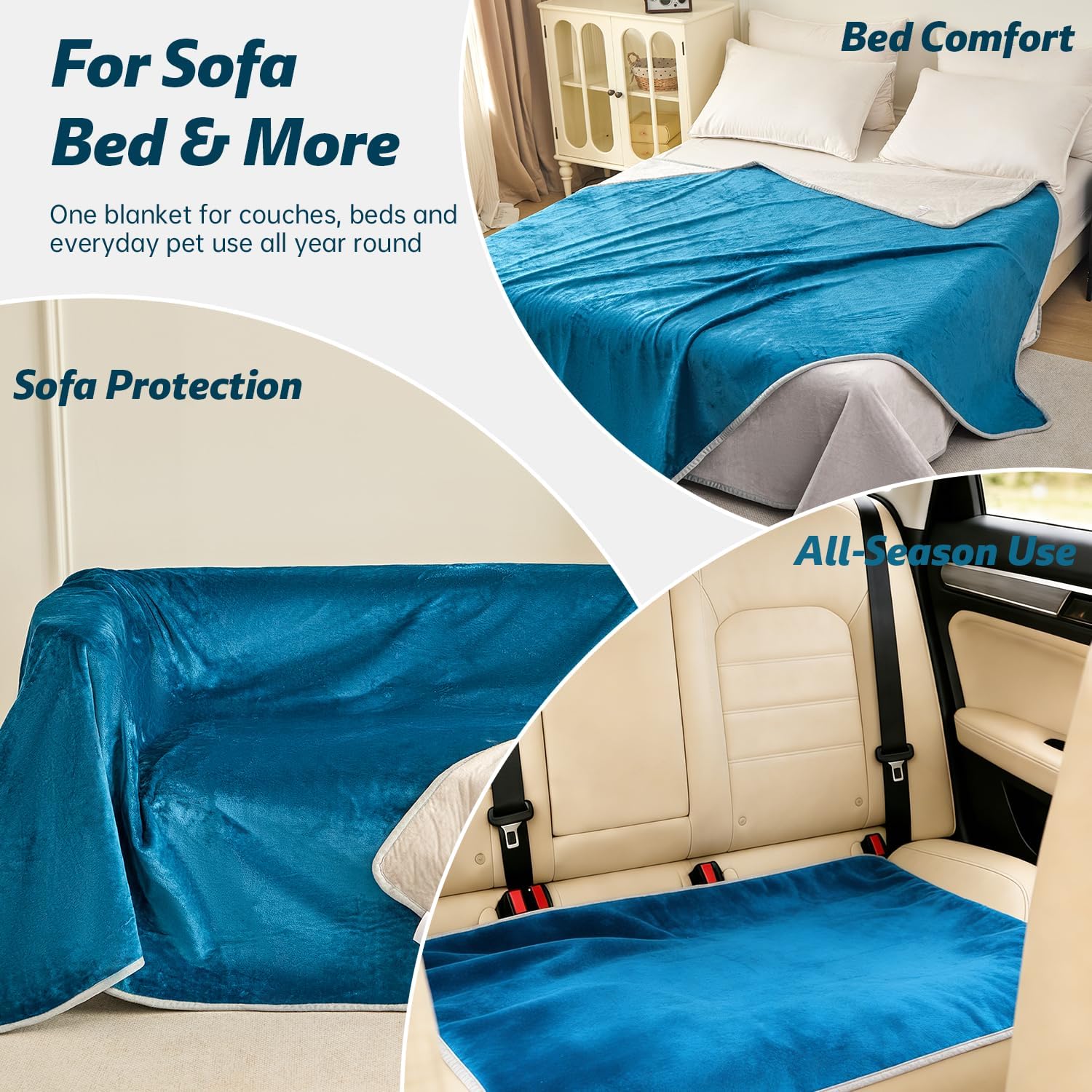 Fleece Throw Blanket, Waterproof Blanket for Couch Sofa Bed, Reversible Plush Polyester Surface, Soft and Cozy Dog Blankets, Keeps Sofa Clean and Comfortable Blanket, 60x80”