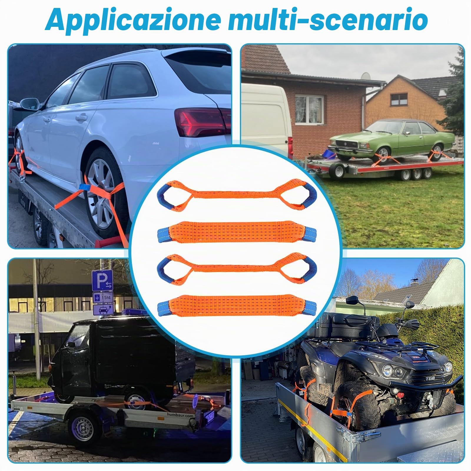 Cinghie di serraggio per trasporto auto cinghie trasversali per cinghie di tensione 50 mm corte di sicurezza per ruote trailer e pneumatici 4 pezzi