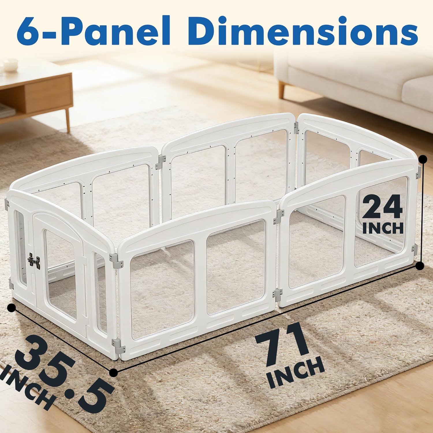 Clear Puppy Playpen Indoor - Ideal for Small & Toy Dogs - Height 24 Inch, 6 Panels, White