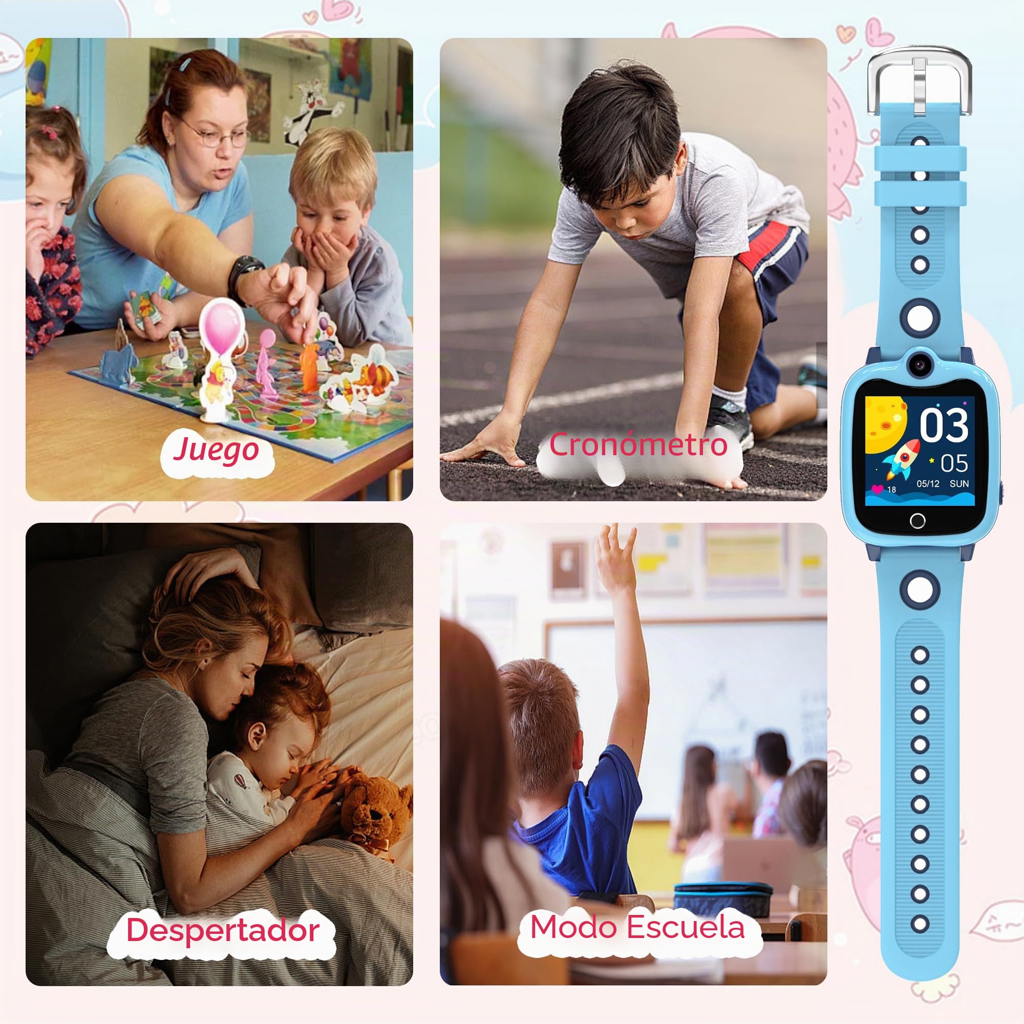 4G Reloj Inteligente Niño GPS, Teléfono Smartwatch Niños con Llamadas, IP68 | Videollamada, Chat de voz, Localización en Tiempo Real, Modo Escuela, SOS, Despertador Reloj Niño Regalo Niñas y Niños Azul