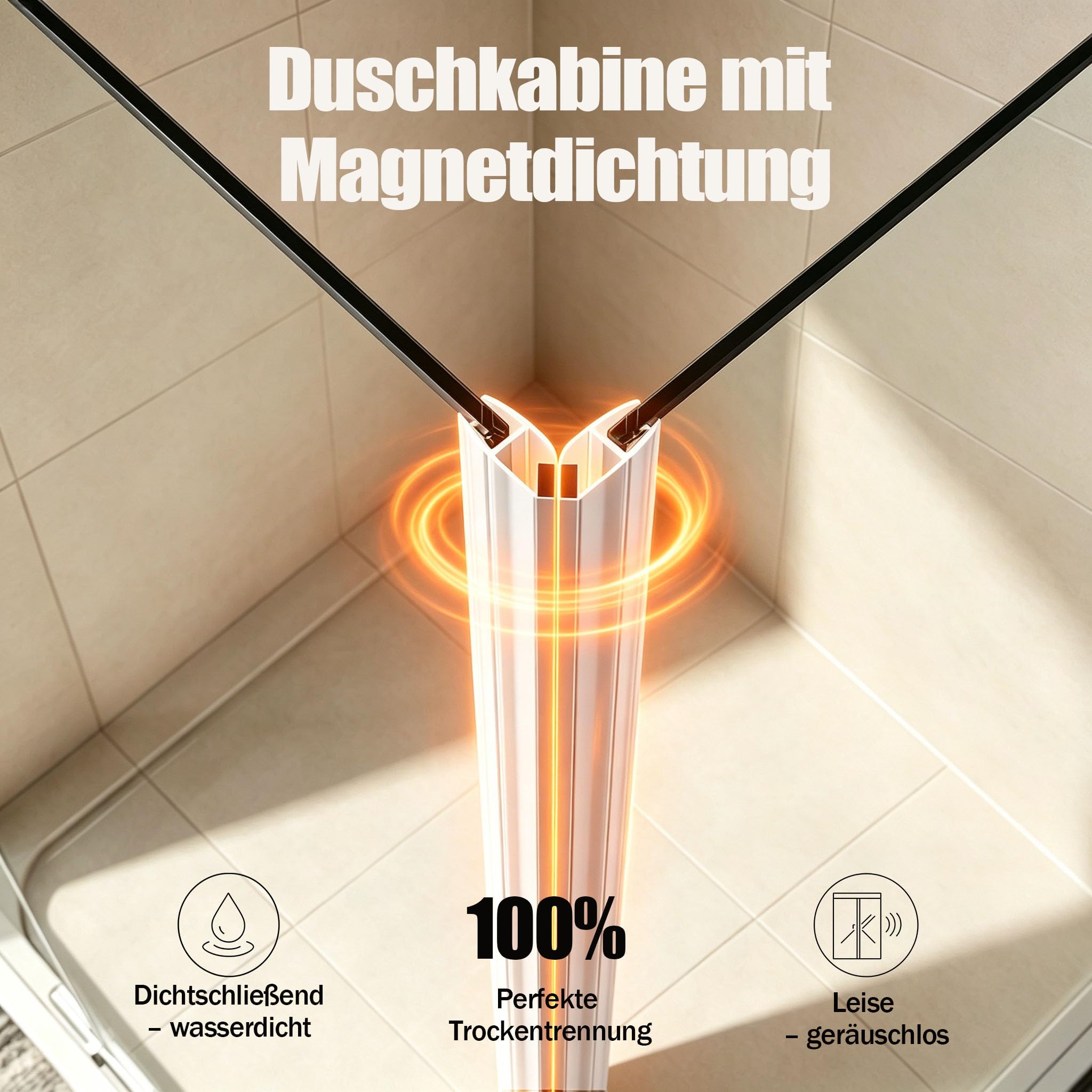 Duschkabine Falttür 90x90 cm Eckeinstieg, 185cm Höhe, mit doppelten faltbaren Duschtüren aus 6 mm ESG-Glas für Dusche, 180º Duschabtrennung Faltbar, ohne Duschtasse