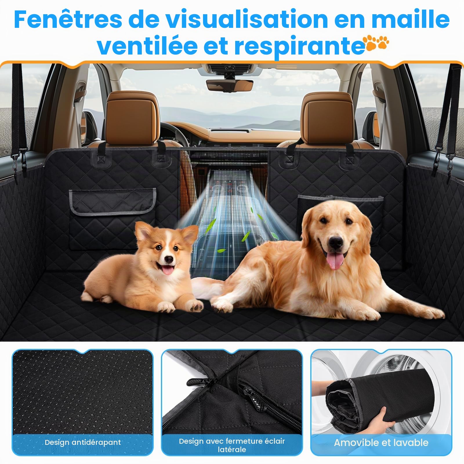 Couvertures de Voiture pour Chiens, pour Banquette arrière de Voiture, Imperméable, avec Protection latérale et fenêtre de visualisation, avec Dessous Dur, Résistante aux Rayures