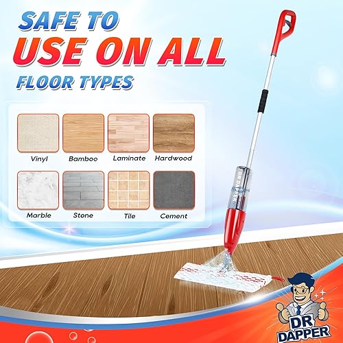 Miniatura 7 de DR DAPPER EASYMIST - Trapeador de polvo para limpieza de pisos, mopa húmeda con botella recargable de 27.6 onzas líquidas, 4 almohadillas lavables