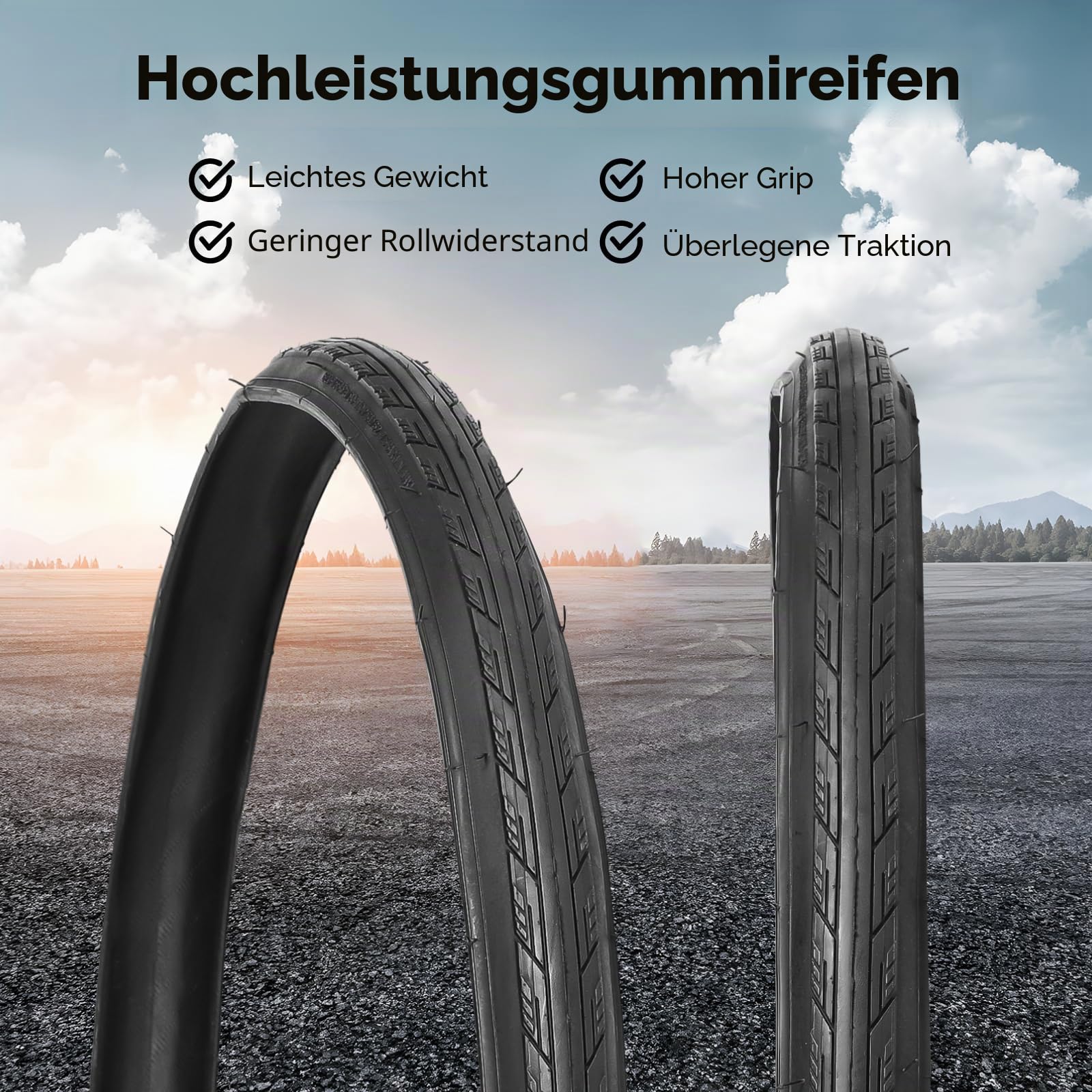 yeesport 700 x 25c Rennrad-Reifen, 2 Stück, faltbare 700 x 25c Reifen & 700 x 25c-28c Fahrradschläuche, Presta-Ventil, 48 mm, Reifenersatz mit Felgenstreifen für städtische ländliche Asphaltbeton