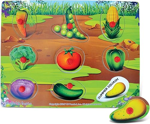 Puzzled Rompecabezas de clavijas de verduras - Juego de rompecabezas de madera para producir alimentos, rompecabezas de juguete fácil de jugar,