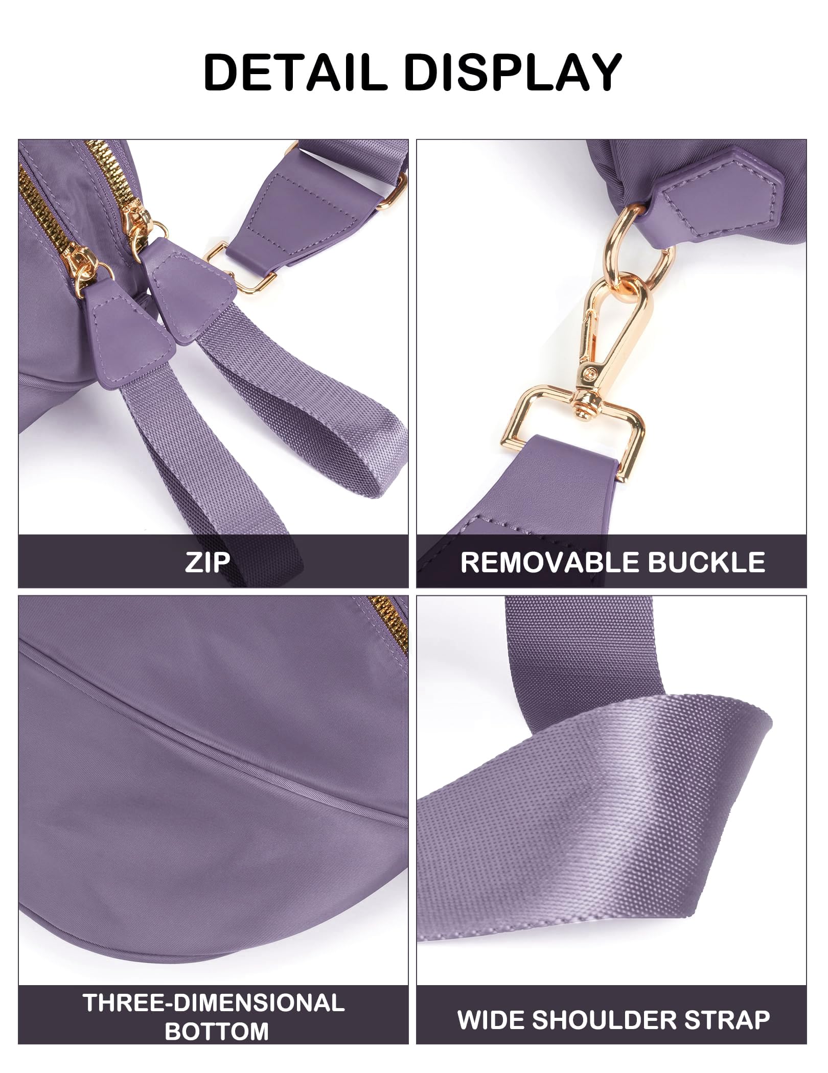 FEIBOON Spacious Nylon Crossbody Bag Bum Bag Handbags Wallets Purses Trendy Shoulder Bag for Women (Cloudy purple) view 5