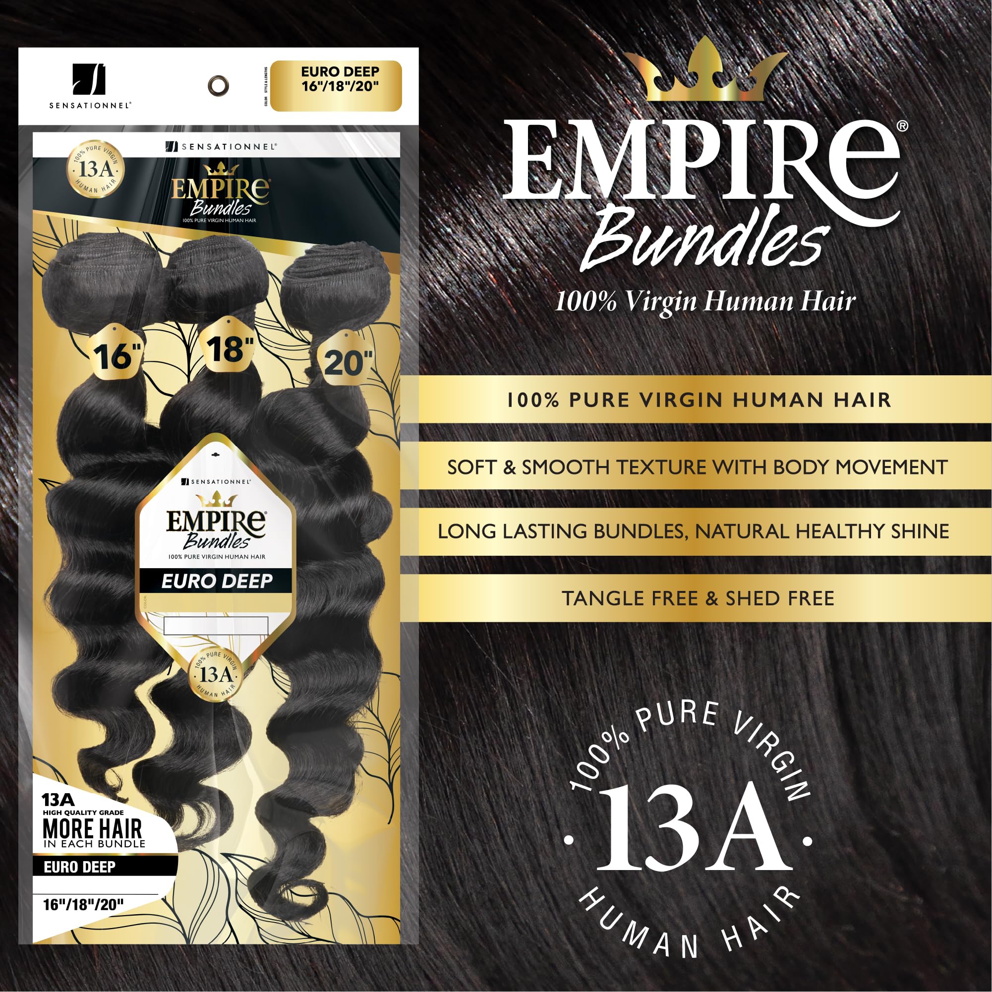 Sensationnel Empire Bundles Multi - Euro Deep 10A groviglio capelli umani senza capannone per tessitura e cucire in stili (12 14 40,6 cm, naturale/nero)