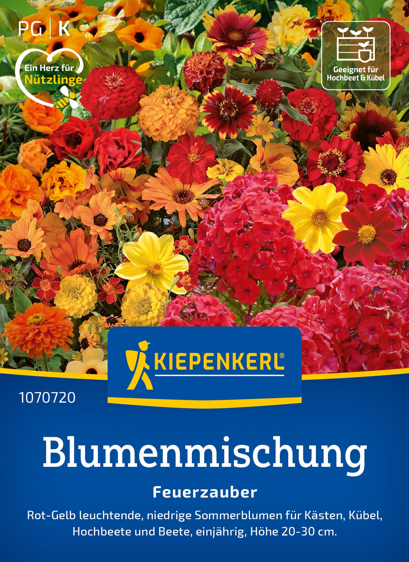 Kiepenkerl Blumensamen-Mischung Feuerzauber 1070720 - Kräftige Farben in rot- gelb leuchtend für Beet & Balkon - circa 20-30cm hoch - Wildblumensamen, Blumenwiese