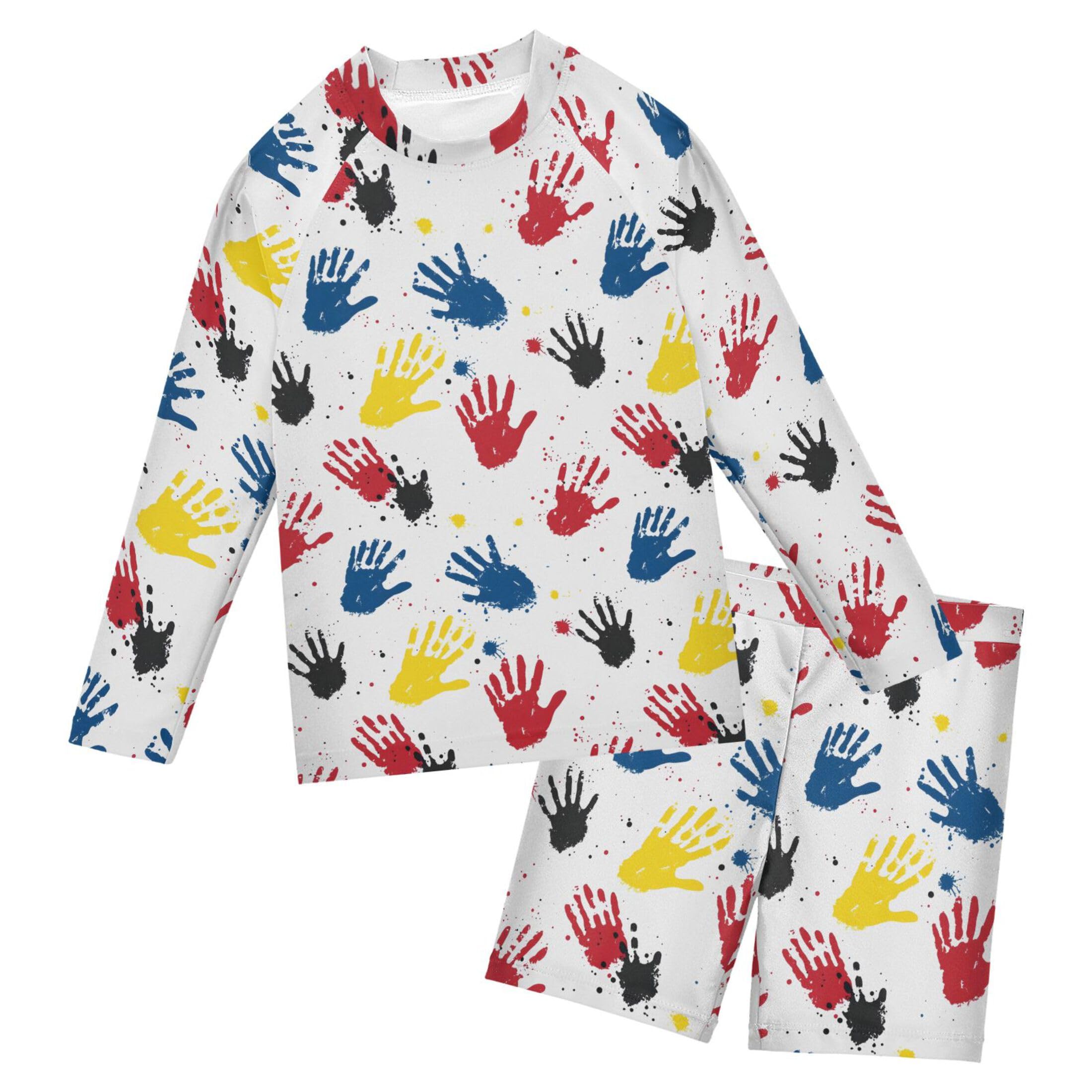 Handprint Painting Baby Boys' Toddler Long Sleeved Rashguard Swim Bathing Suit Set B0403610