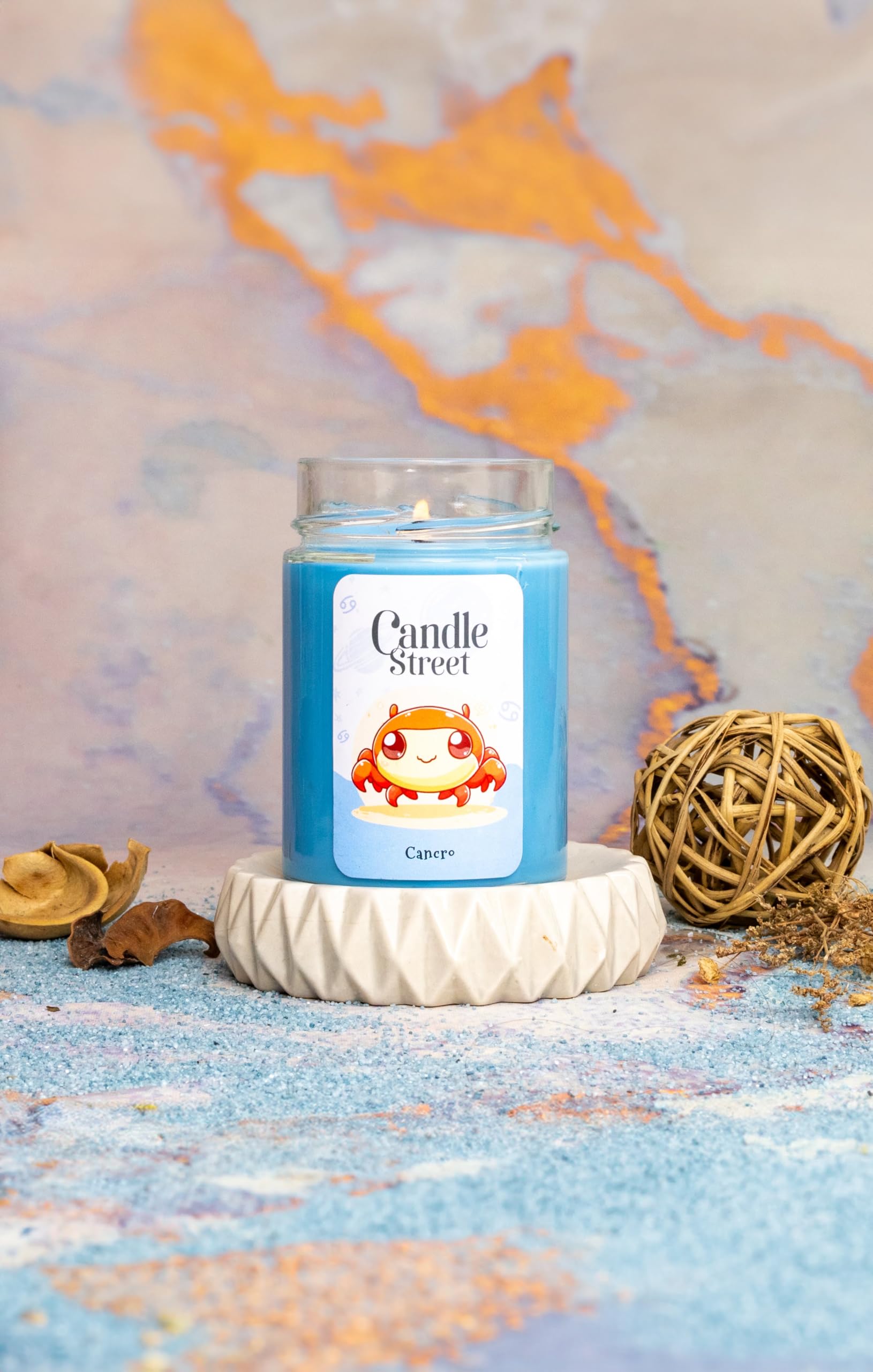 Candle Street Świeca zodiaku z rakiem | Zapachowa świeca | Zapach Jaśmin, Kokos i miód | 500 g - długa żywotność 100 h | Rzemiosło, wegańskie, wyprodukowane we Włoszech | Zodiak emocjonalny pomysł na