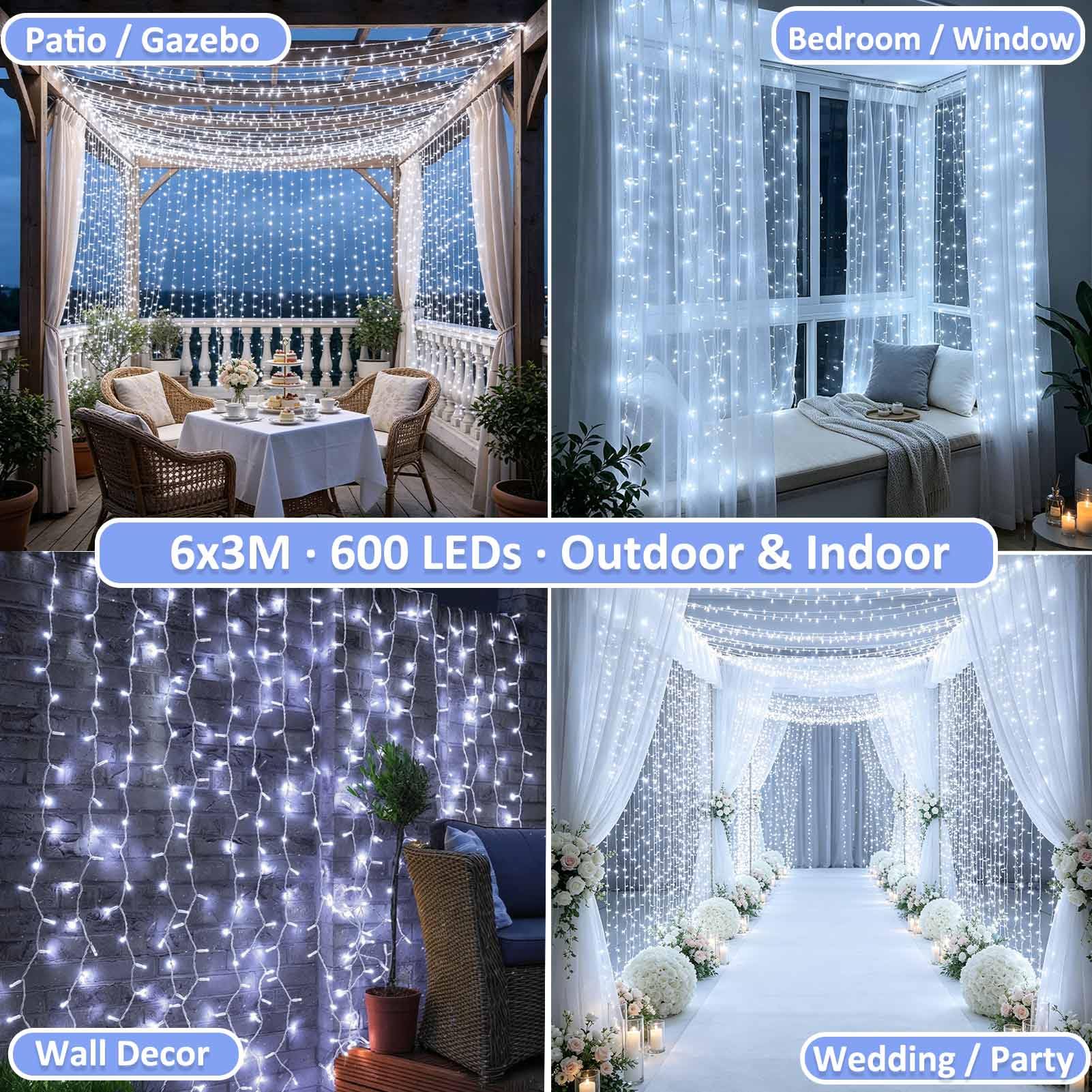 Cozymeow 2 sztuki światełek na zewnątrz wodospad 600 diod LED 6 x 3 m
