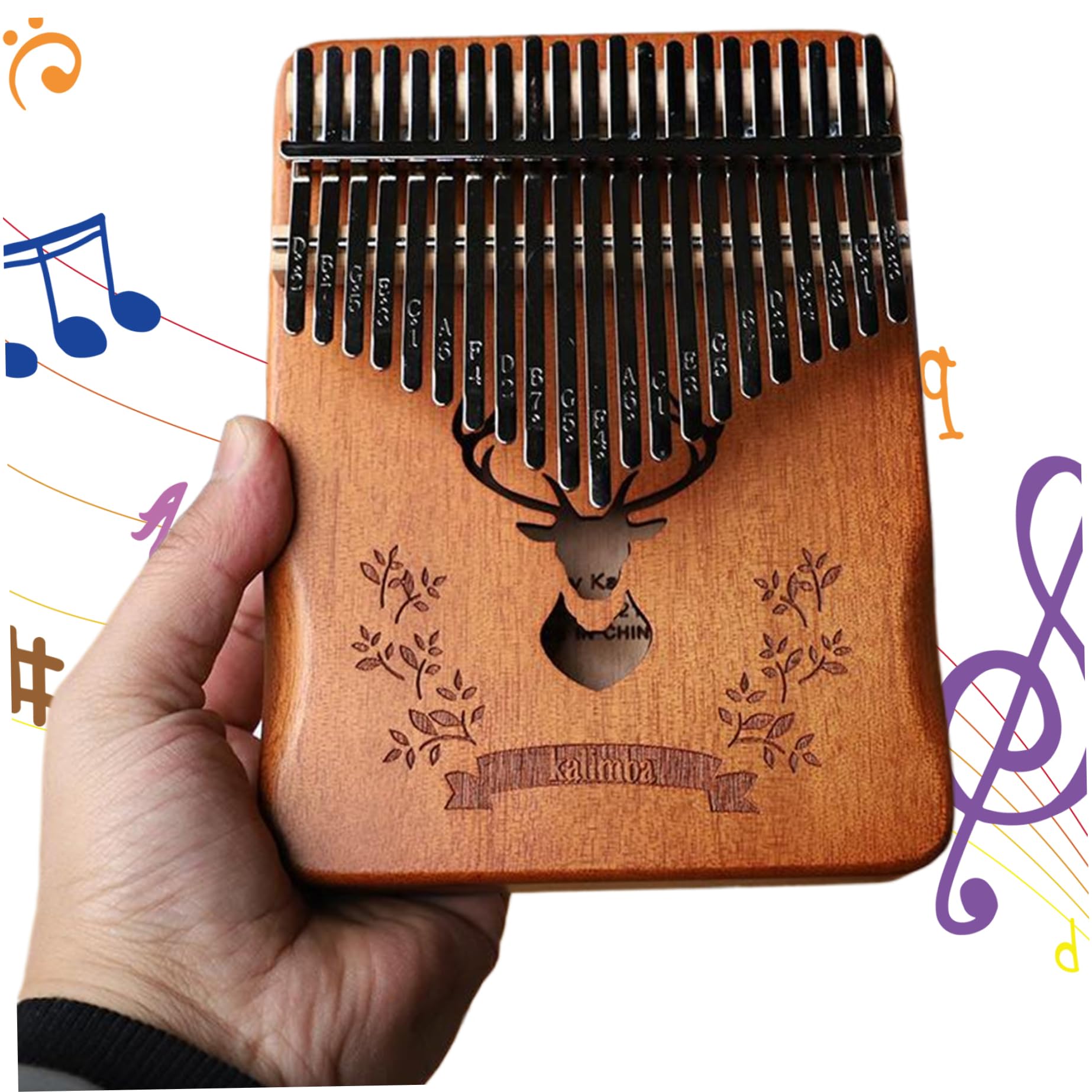 Piano à pouce Kalimba 21 touches en bois Kalimba Piano à pouce accordé portable avec sculpture portable pour enfants, adultes, débutants, cerf Pia
