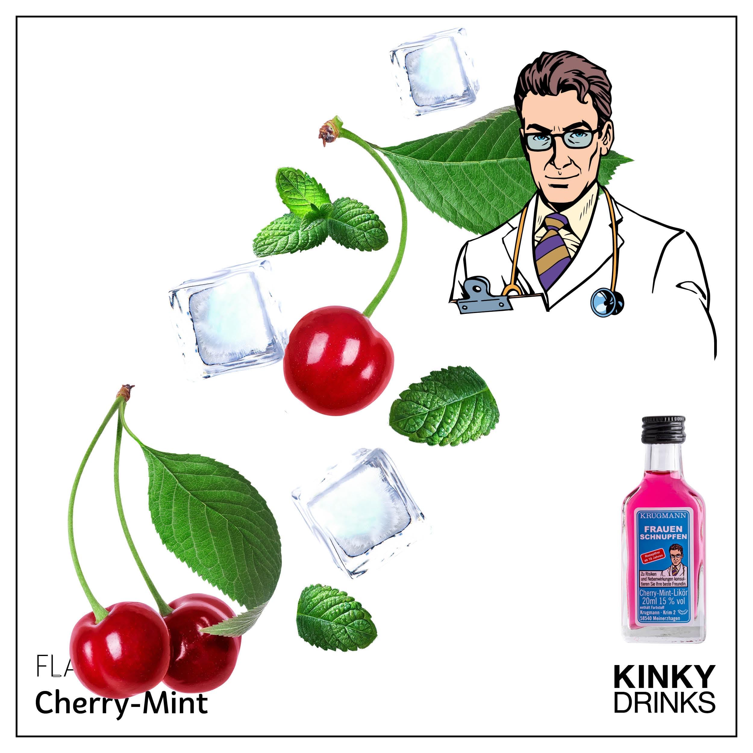 Krugmann FRAUENSCHNUPFEN Kirsch-Mint Likör 15% Vol. 20 x 20 ml = 400 ml - Minis Shot - Glas