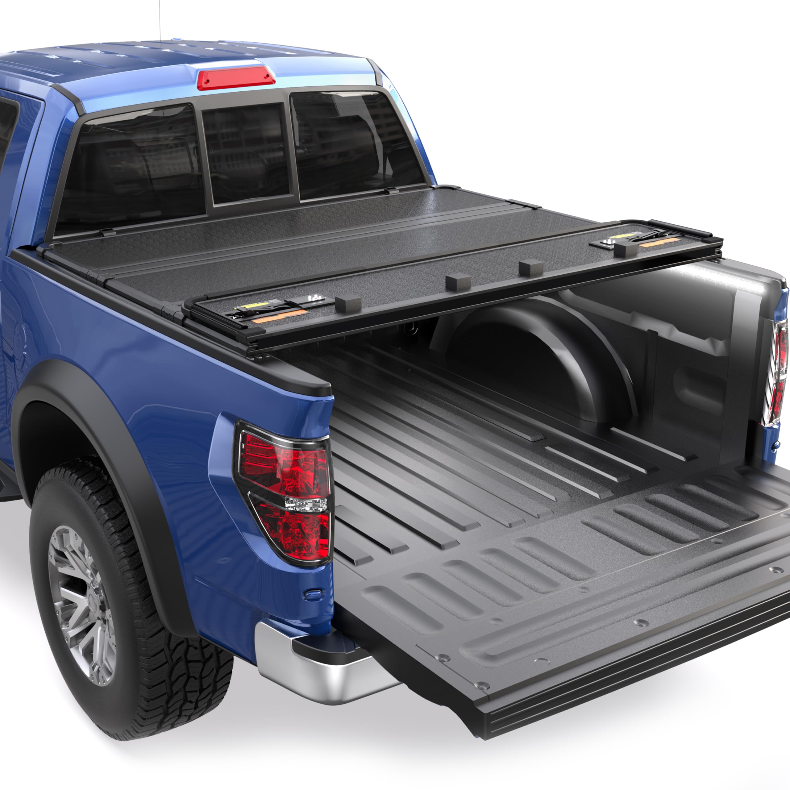 5.5 FT Hard Quad 4-Fold Truck Bed Tonneau Cover Compatible for 2015-2025 Ford F150 Styleside (Not for Flareside) 5'5" Bed 4 Fold Styleside w/Light Strip