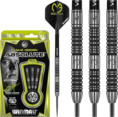 Winmau Michael Van Gerwen MvG Absolute Tungsten Darts Set with Prism Flights and Vecta Shafts (Stems)