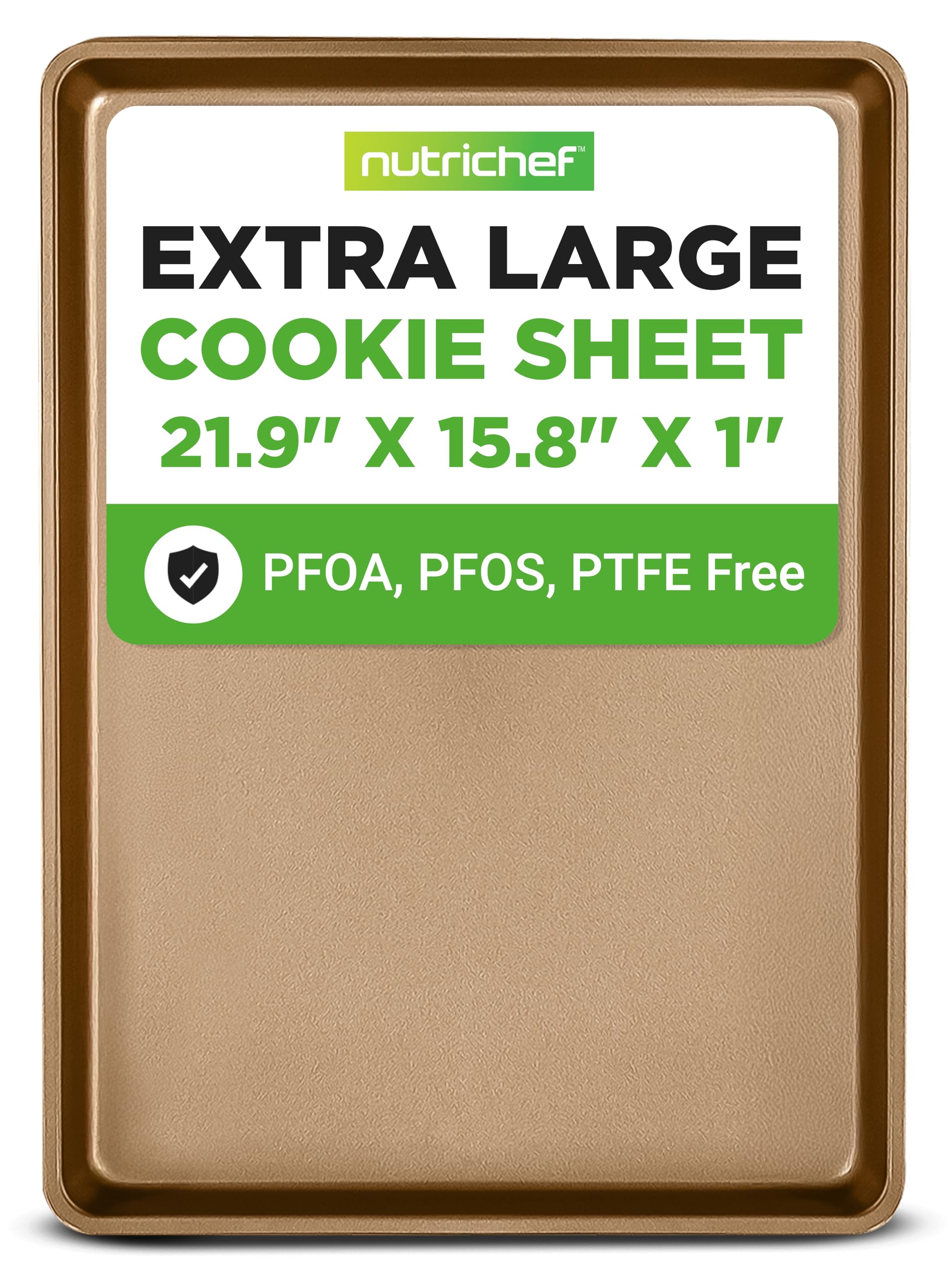 Photo 1 of NutriChef Nonstick XL Cookie Sheet Baking Pan - Extra Large 22" x 16" Carbon Steel Oven Baking Sheet for Pastries, Desserts, & More - Dishwasher Safe, Gold