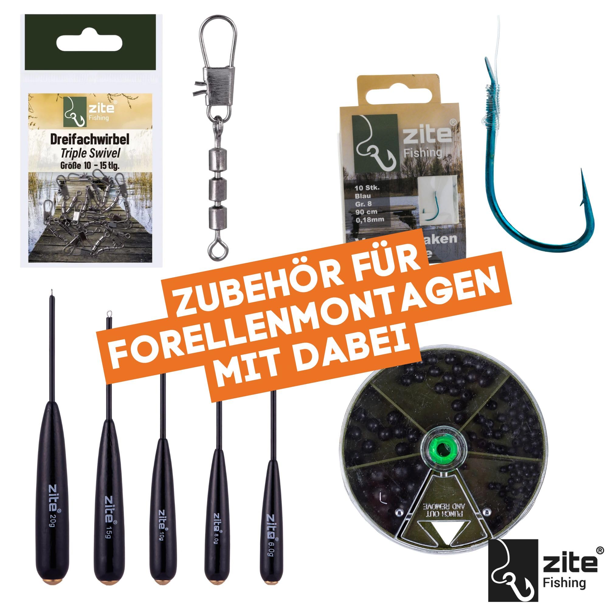 Zite Fishing Forellenköder Auftreibend XXL Set | Floating Forellen Angelköder | Troutmallows, Mighty Mag, Forellenteig, Bubbly Beads | Inklusive Bodentaster, Vorfachhaken & Mehr für Forellensee