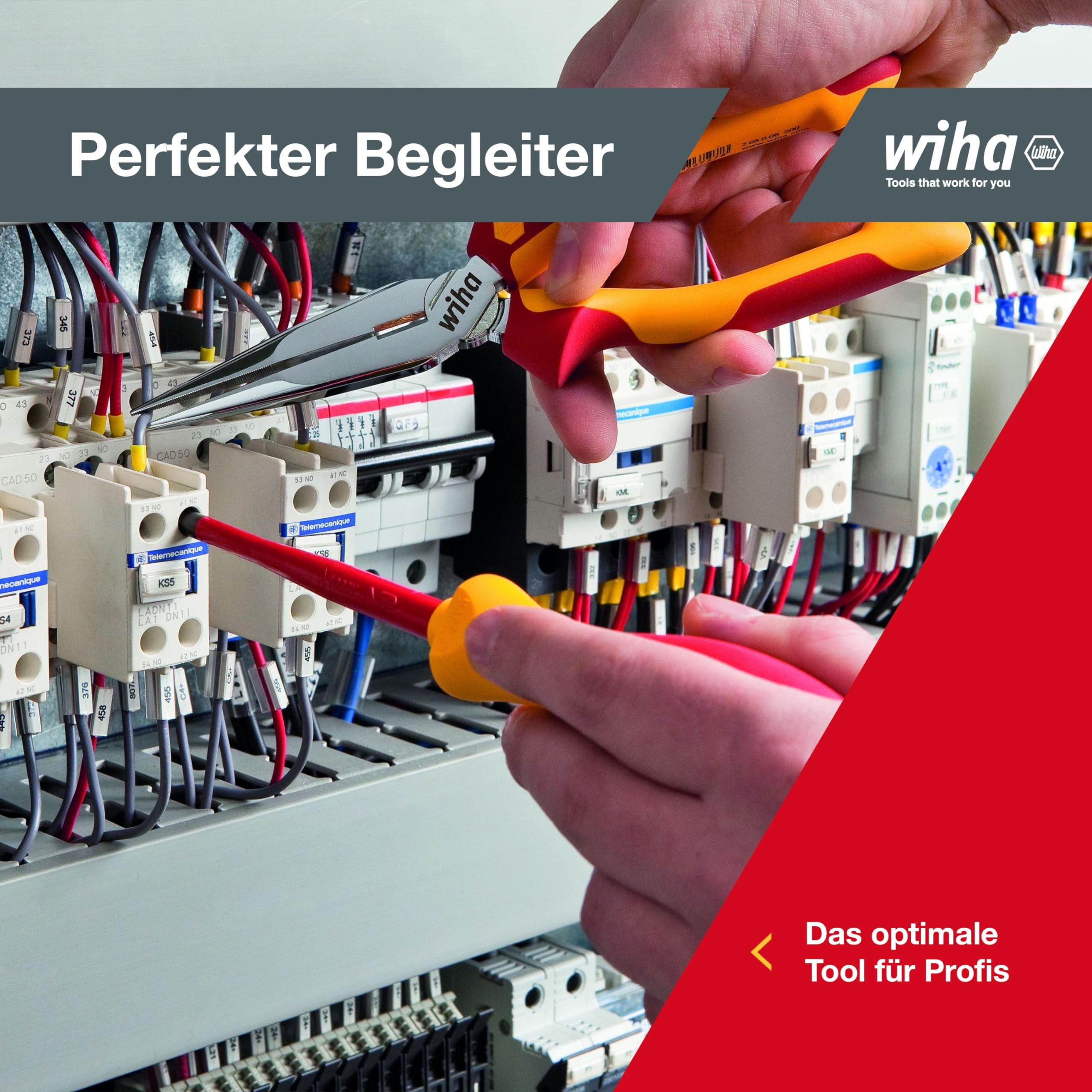 Wiha Zangen Set für Elektriker (26852) 3-tlg. I Universal Kombizange 180mm + Flachrundzange 200mm + Seitenschneider 160mm I Zangenset Elektro VDE