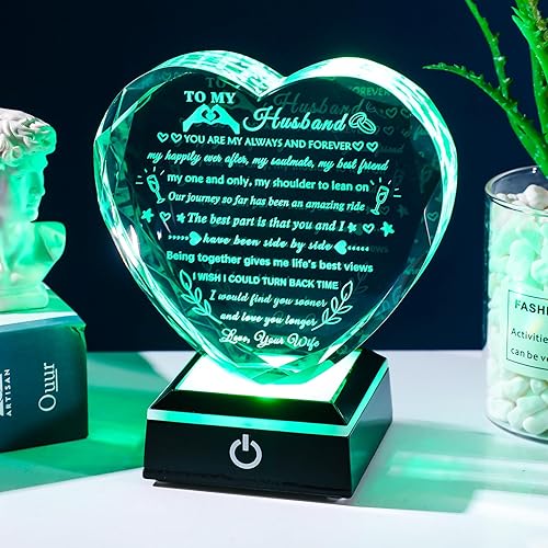 Miniatura 2 de YWHL Regalos para marido de esposa con base LED colorida para aniversario, regalos de cumpleaños para marido a mi esposo, recuerdo de corazón de