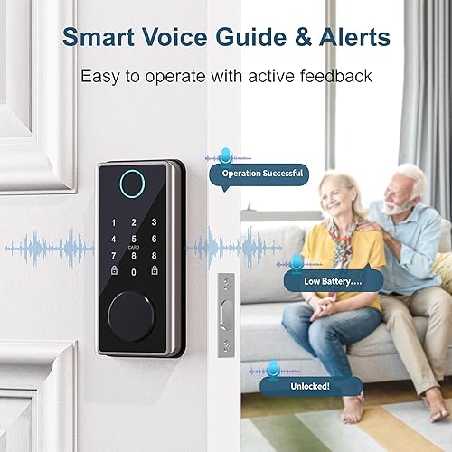 Miniatura 5 de ENOKER - Cerradura electrónica de puerta de entrada sin llave 5 en 1 con teclado, control de aplicación, 100 huellas dactilares, código de acceso,