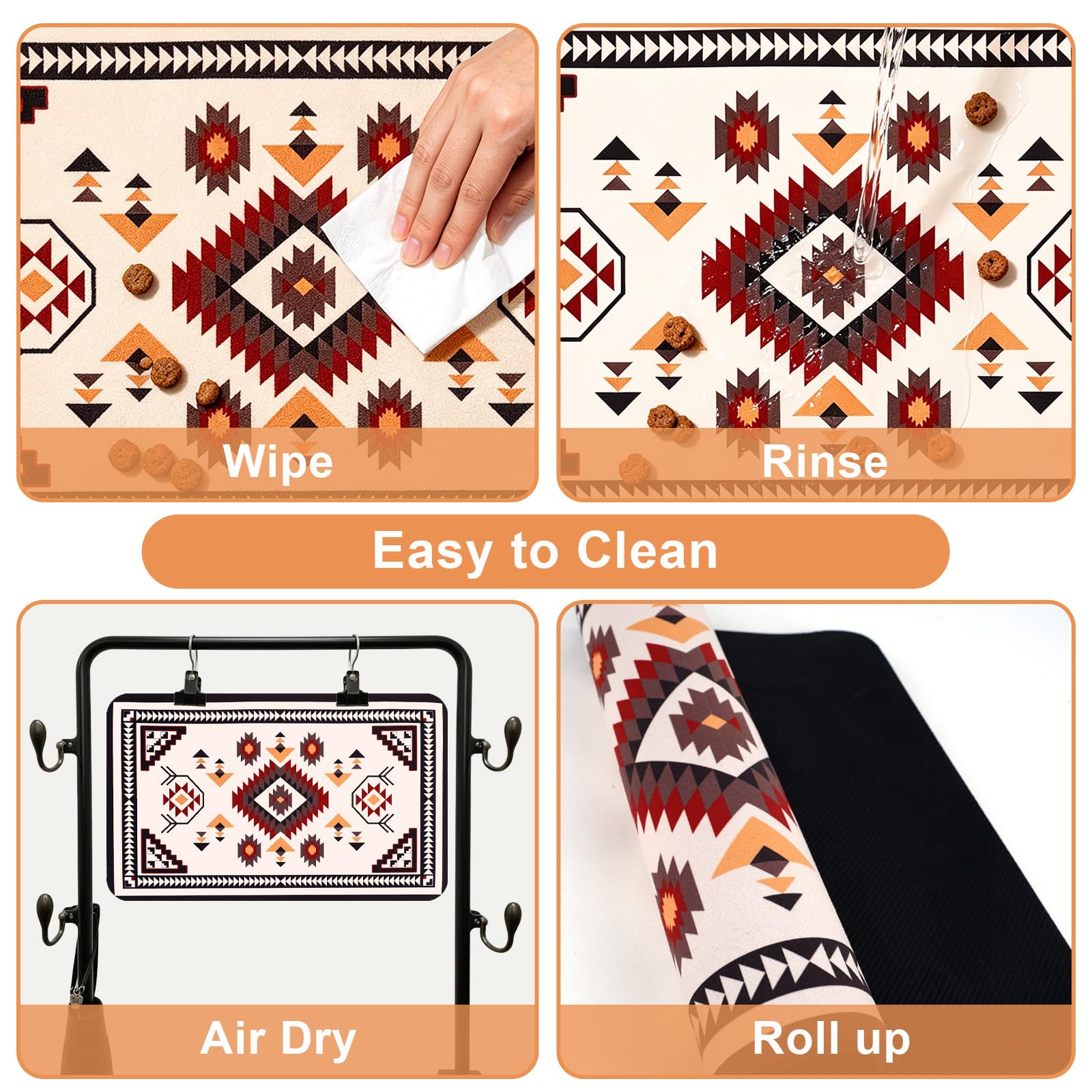 Tapis de nourriture pour chien - Tapis bohème imperméable pour gamelles d'eau et nourriture pour chat - Absorbant à séchage rapide - Tapis antidérapant pour l'alimentation des animaux de compagnie