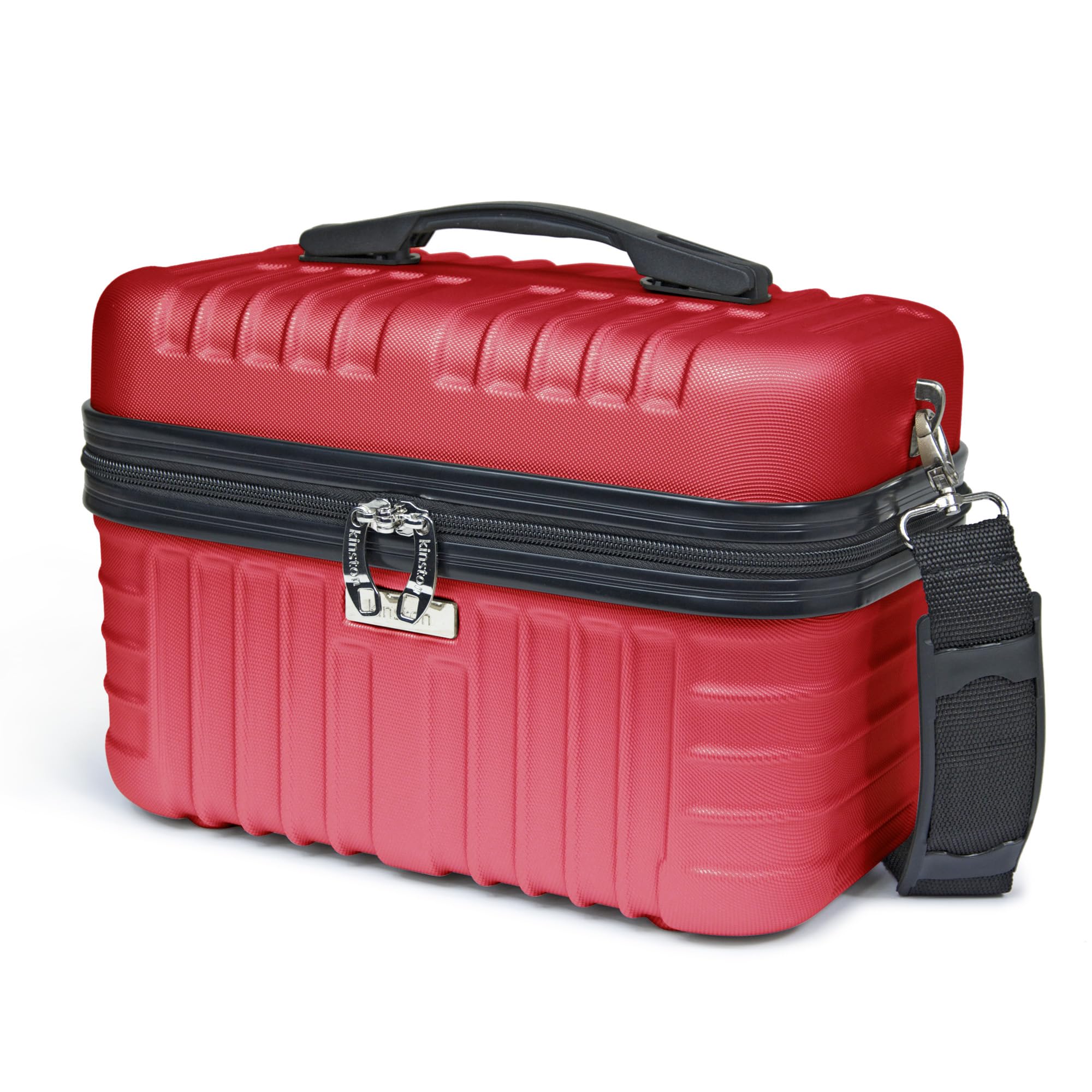 KINSTON Vanity Case rigida a tracolla – Astuccio da viaggio cosmetico – rigido con polso, organizer da viaggio – grande capacità, rosso