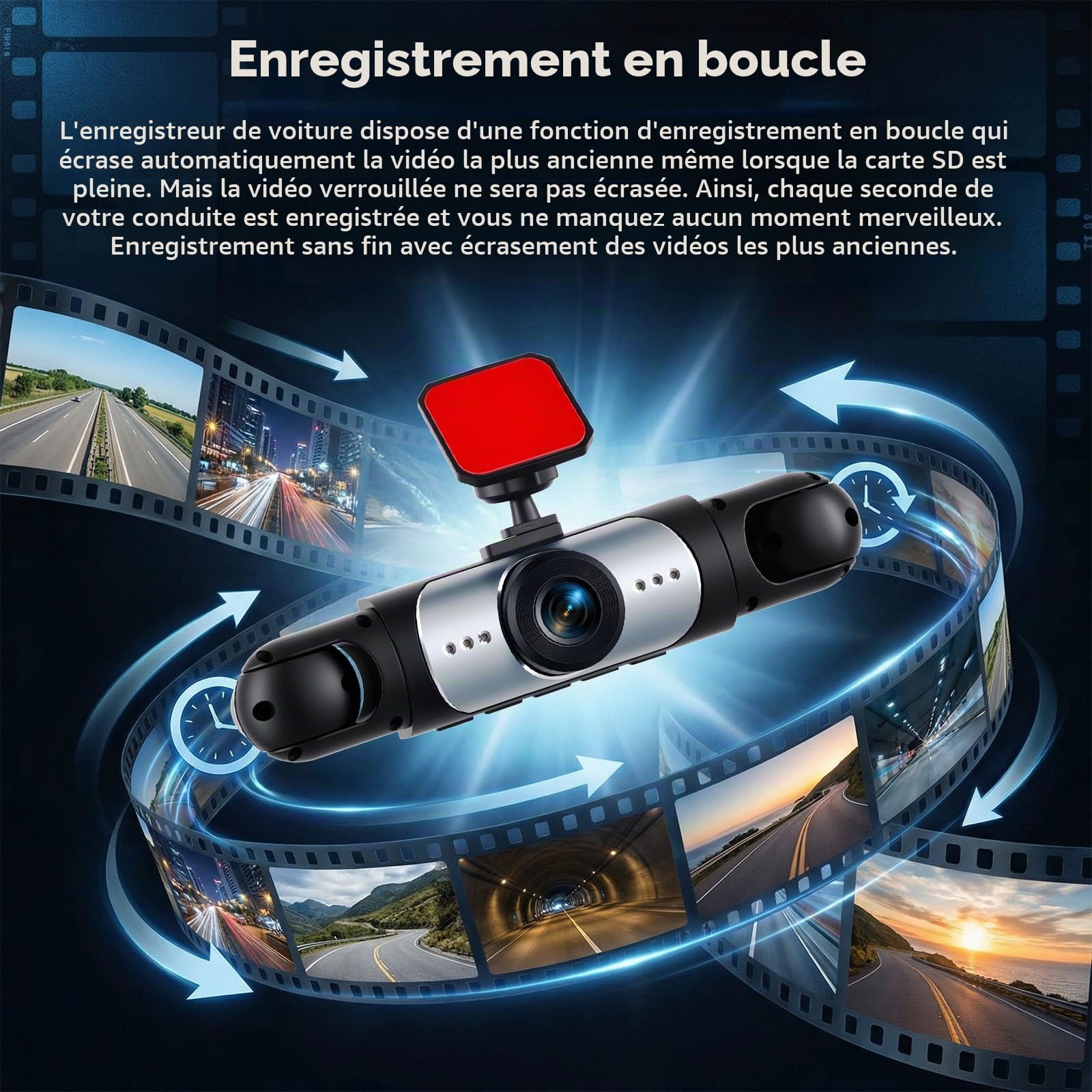SIXTOP 3,16 pouces Caméra de Tableau de Bord Full HD 1080P 4 Caméras avec vue Panoramique 360 ° Compris Détection de Mouvement Vision Nocturne Marche Arrière Grand Angle 150 ° Enregistrement en Boucle