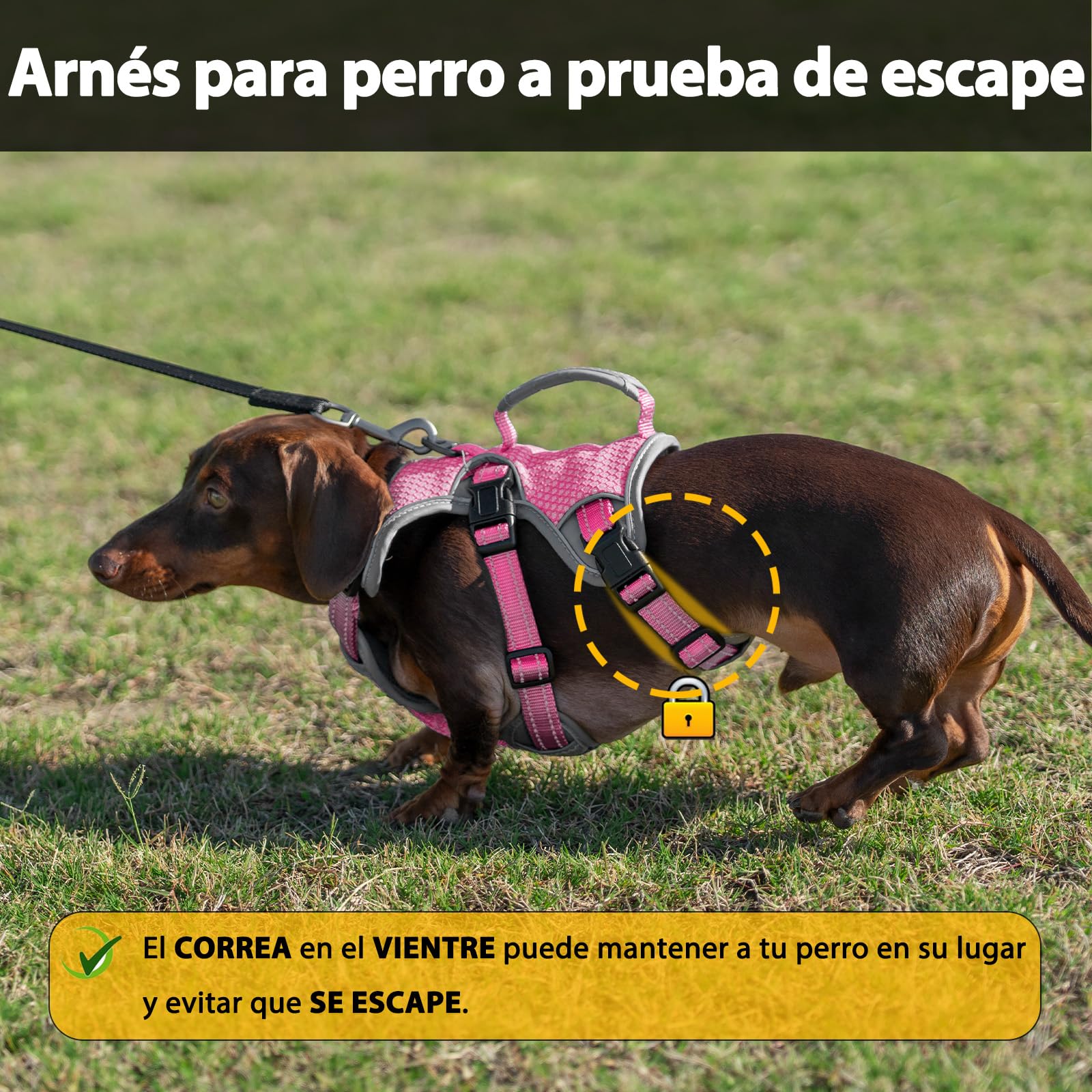 Huntboo Arnes Perro Pequeño Mediano Grande, Arnes Antiescape Perro, Arnés Reflectante para Perros con Asa, Reflectante, Chaleco Ajustable para Caminar, Equipamiento Correr(Rosa,L)