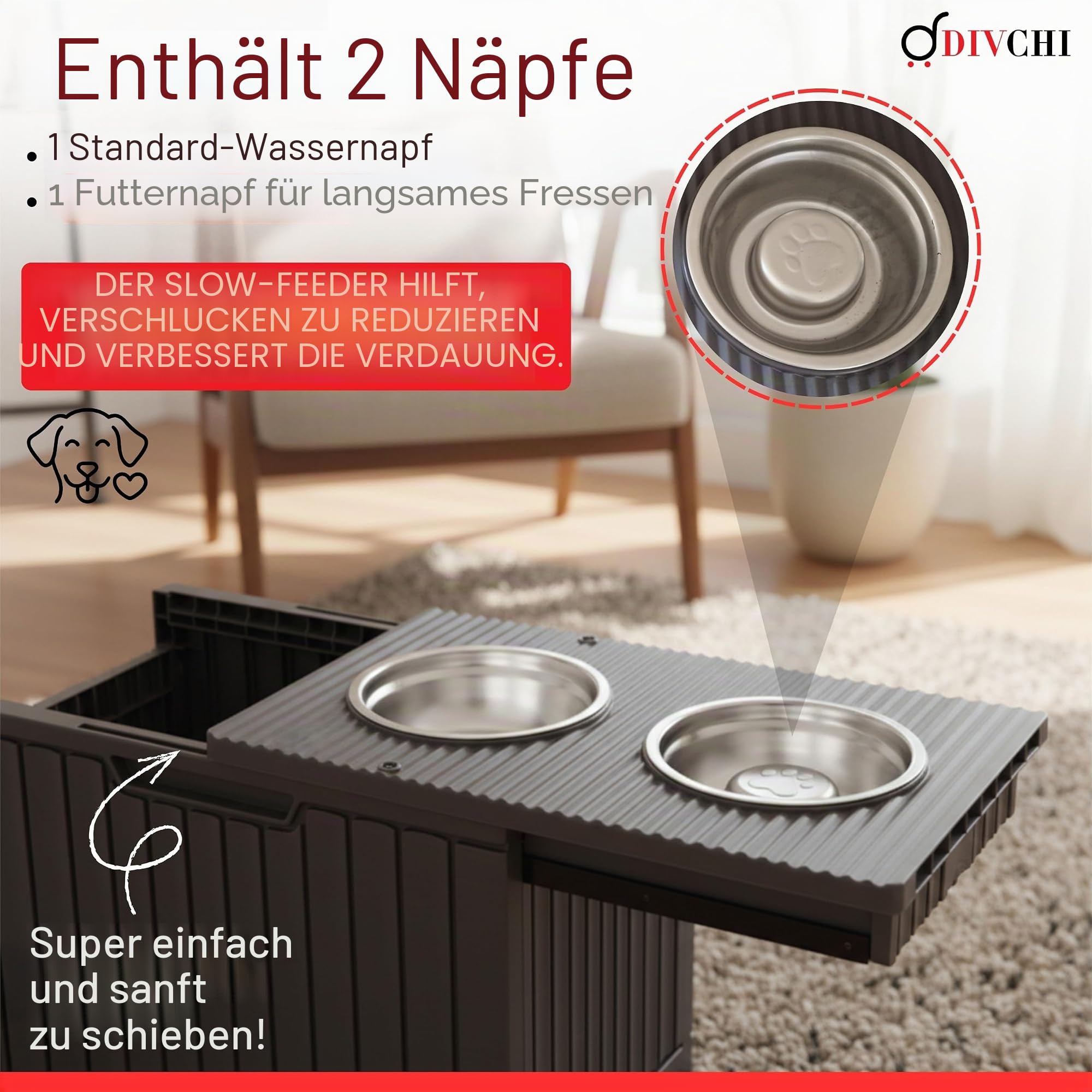 DIVCHI 2-in-1-Futterstation mit erhöhten Hundenäpfen, Doppel-Edelstahlnäpfen und Schaufel für Hunde und Katzen