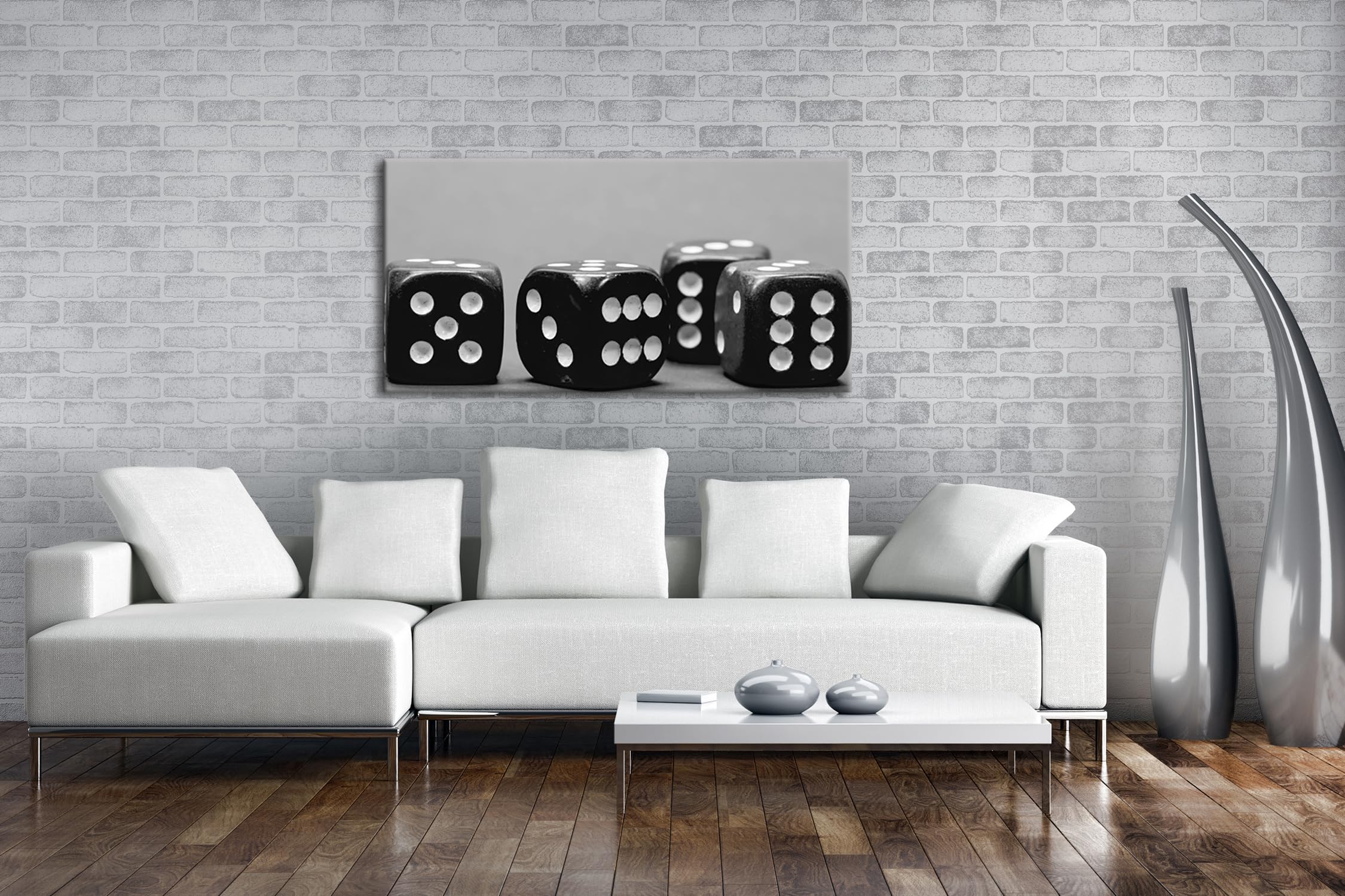 Kwadratowa kostka do gry panoramiczna 120 x 60 cm efekt: czarny/biały jako obraz na płótnie, motyw oprawiony na ramie z prawdziwego drewna, wysokiej jakości druk cyfrowy z ramą