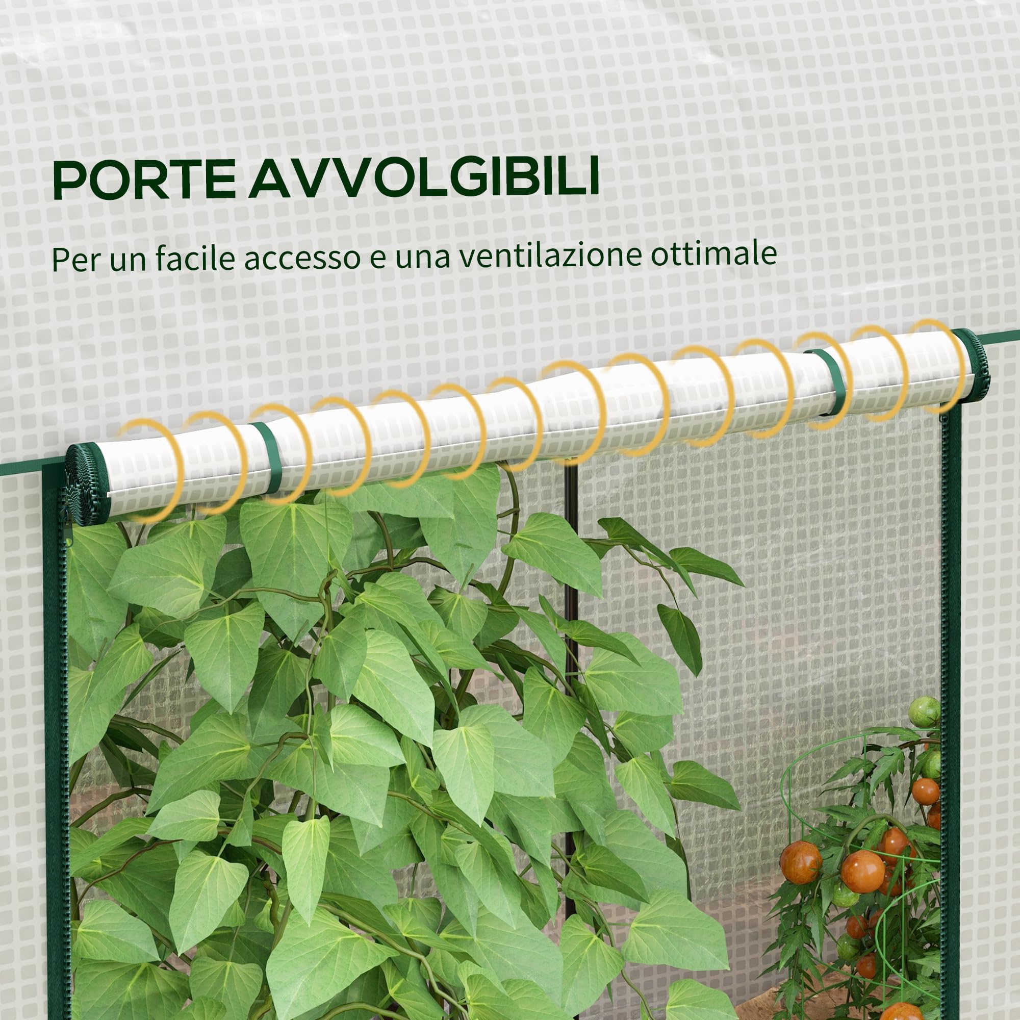 Outsunny Serra da Giardino 2x1x1.78 m con 2 Porte Avvolgibili a Cerniera, Serra per Orto con Struttura in Acciaio e Copertura in PE Anti-UV, per Orto Verdure Fiori, Bianco