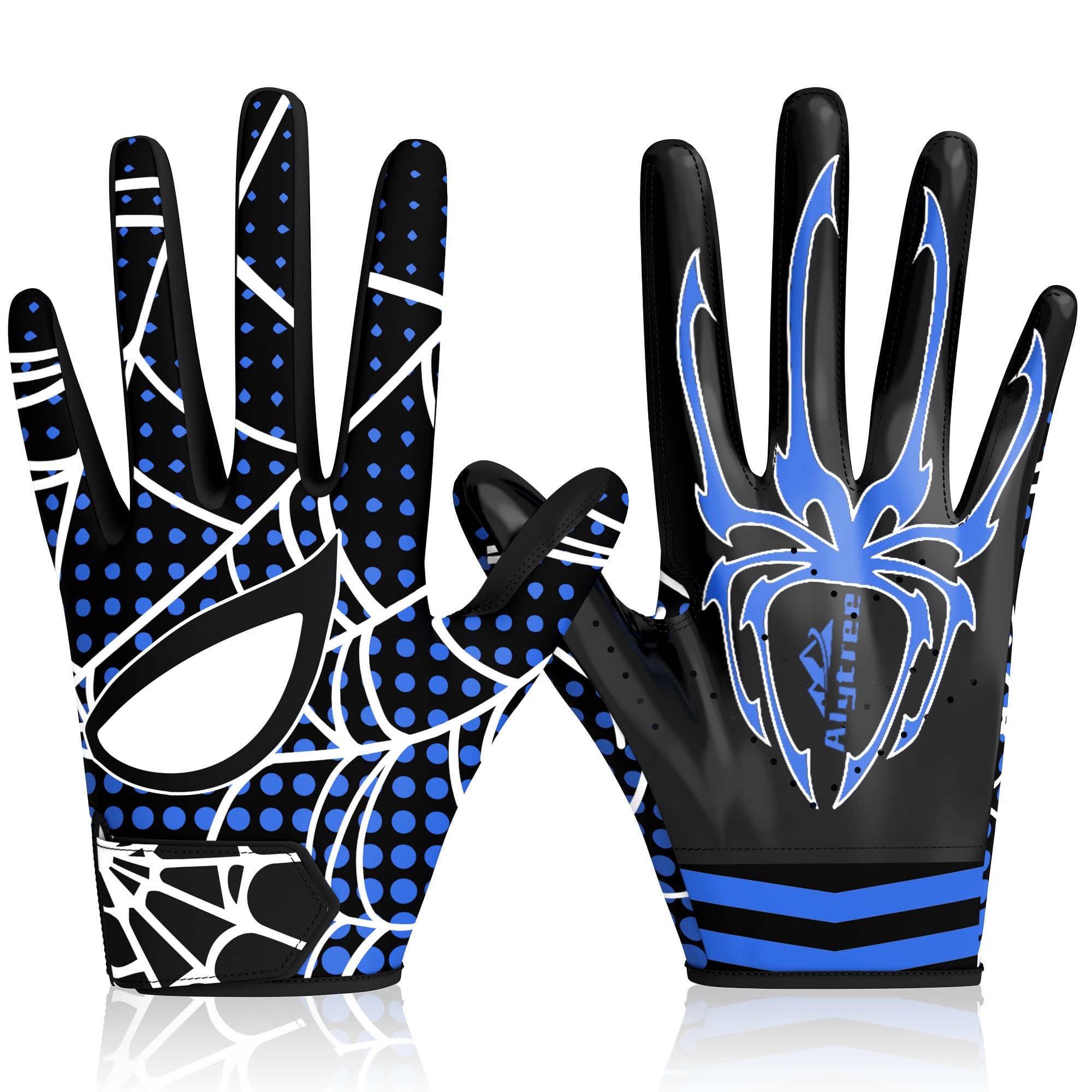 Alytree Youth American Football Gloves, Sticky Receiver Gloves with Super Sticky Grip, for Boys Girls Ages 8–12, Blue,Small