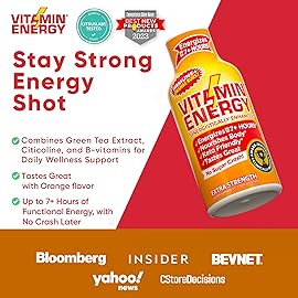 Vitamin Energy Immune+ Extra Strength Energy Shot Orange Burst 48 Pack, 260mg Natural Caffeine, B-Vitamins, Citicoline, Green Tea, Immunity & Focus Support, Zero Sugar, Gluten-Free 1.93 fl oz