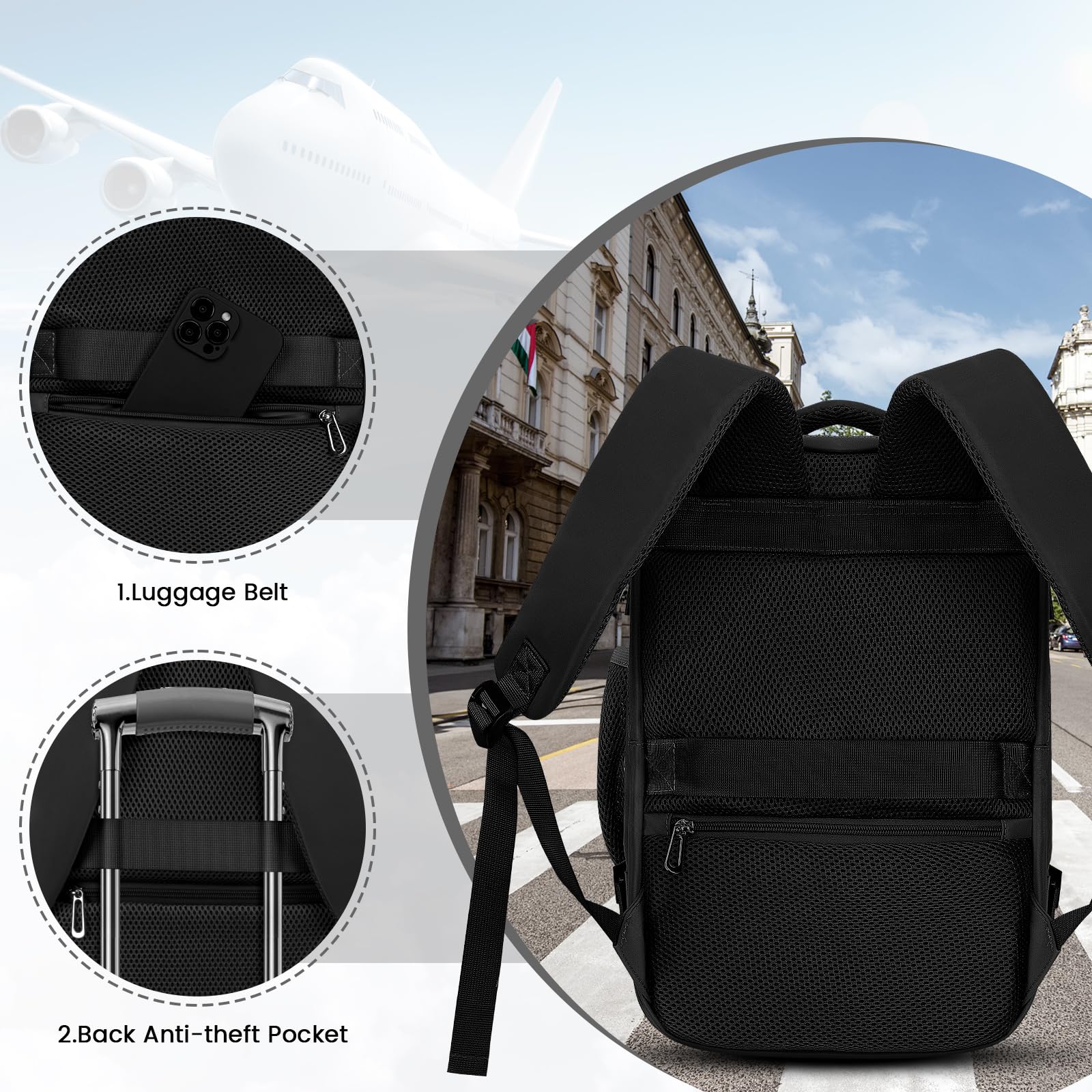 KIRFEIHT Zaino da Viaggio 40x20x25 per Ryanair - Bagaglio a Mano Aereo Piccolo Borsa da Viaggio per Cabina, Zaini Universali per Scuola Trekking Lavoro (Nero)