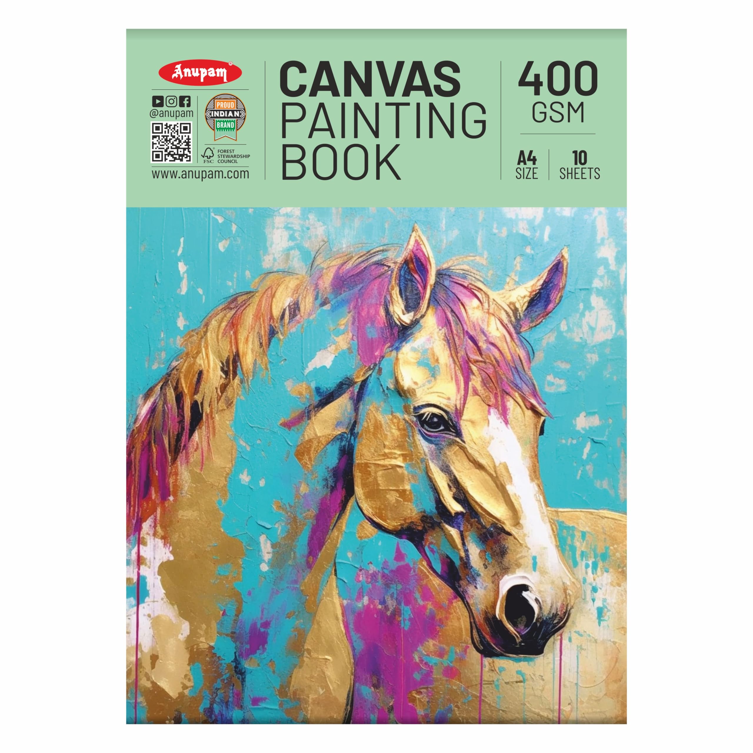 Anupam Canvas Painting pad 100% Cotton Acrylic Gesso Primed with Acid Free Paper 10 Sheets 400 GSM for Acrylic and Oil Painting (A4)-image-16