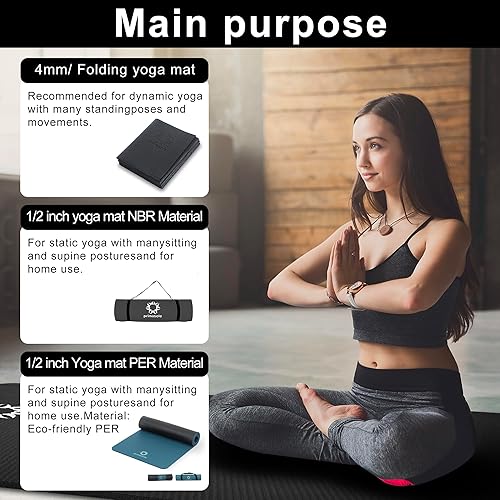 Miniatura 6 de Primasole Esterilla de yoga NBR extra gruesa de 12 pulgada con estabilidad mejorada, diseño texturizado, tapete ligero con correa de transporte y