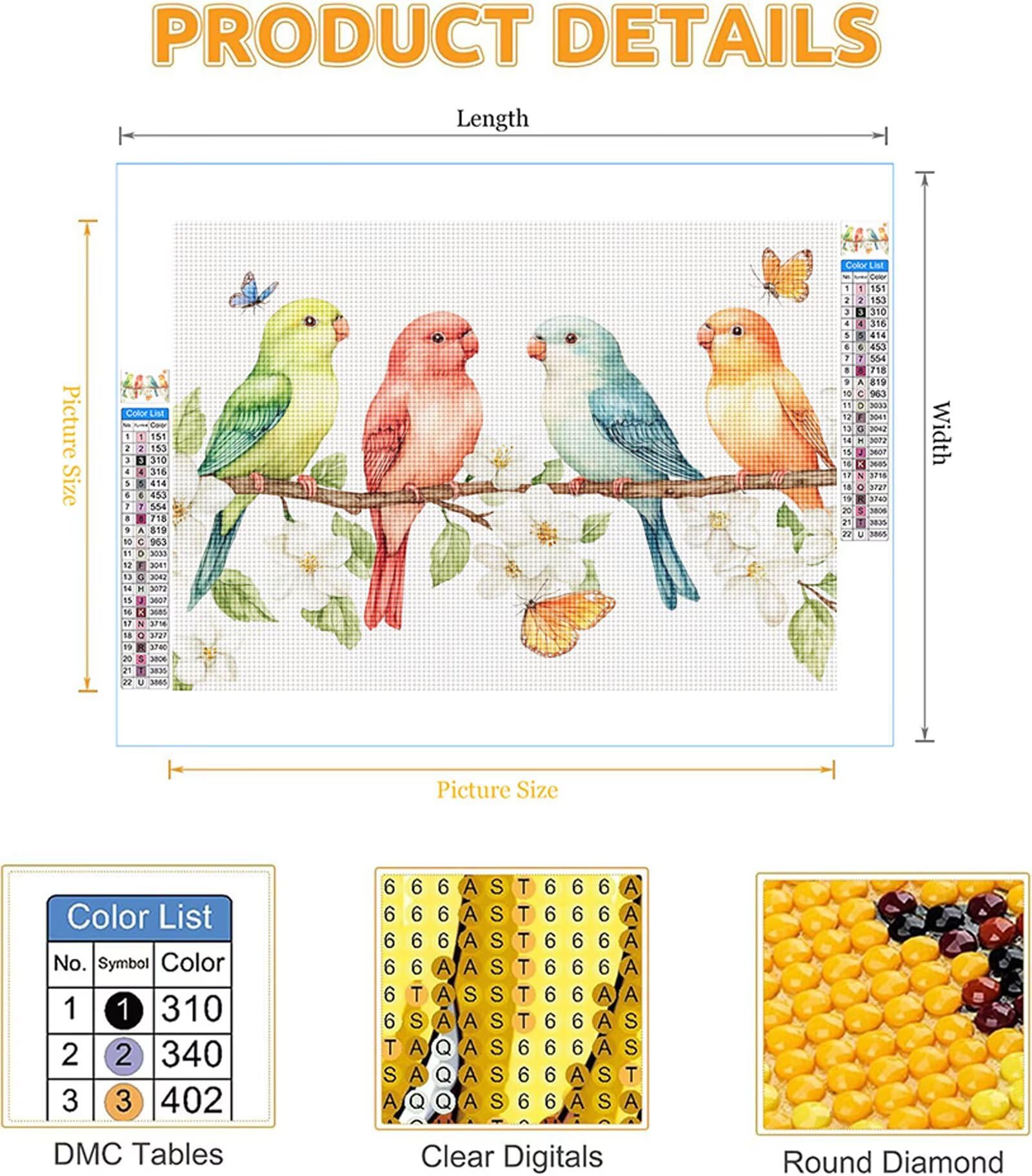 Malarstwo diamentowe 5D, dla dorosłych, papuga, 60 x 80 cm, prostokątne kamienie, kryształowy ścieg krzyżykowy, "zrób to sam", dekoracja ścienna, do majsterkowania, kreatywny zestaw na prezent, n@2287