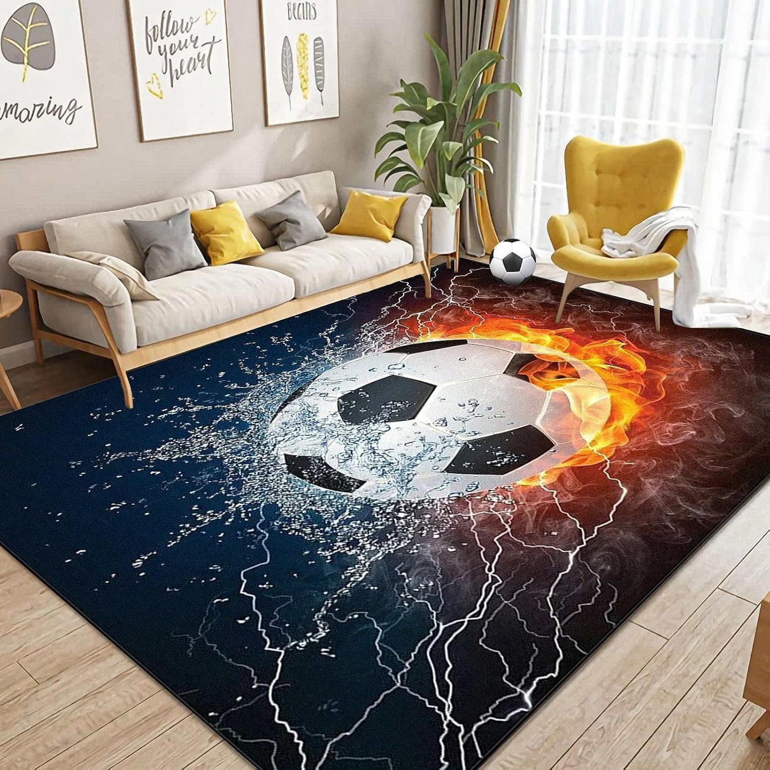 Tapis de Bain antidérapant et ultra doux motif football pour salon moderne