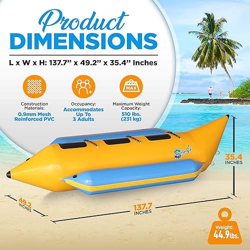 Miniatura 7 de SereneLife Person Inflatable Banana Boat, Includes Storage Bag, Foot Pump, and Repair Kit, Tough and Thick, Reinforced Seats and Foot Areas